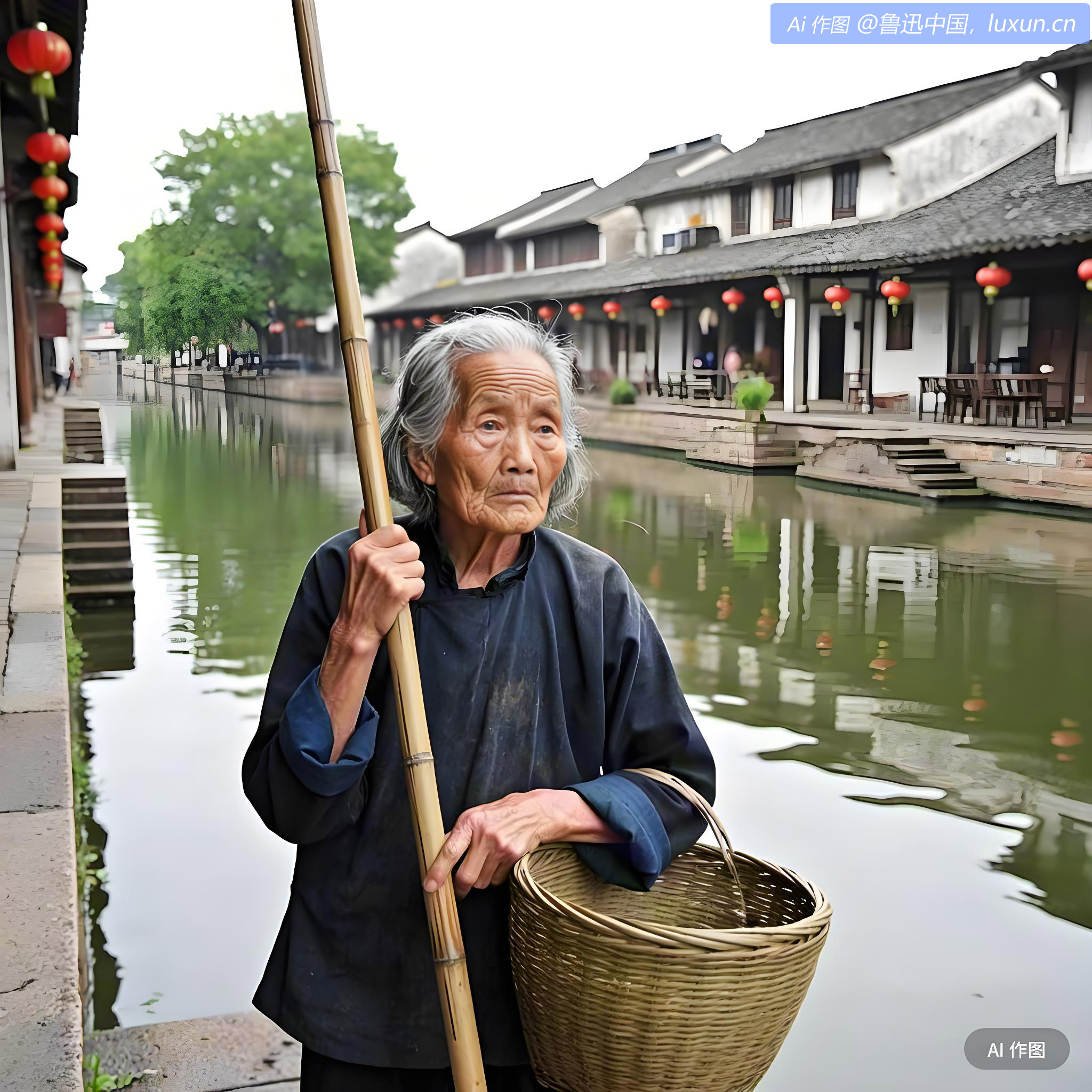 我到镇的东头访过一个朋友，走出来，就在河边遇见祥林嫂了