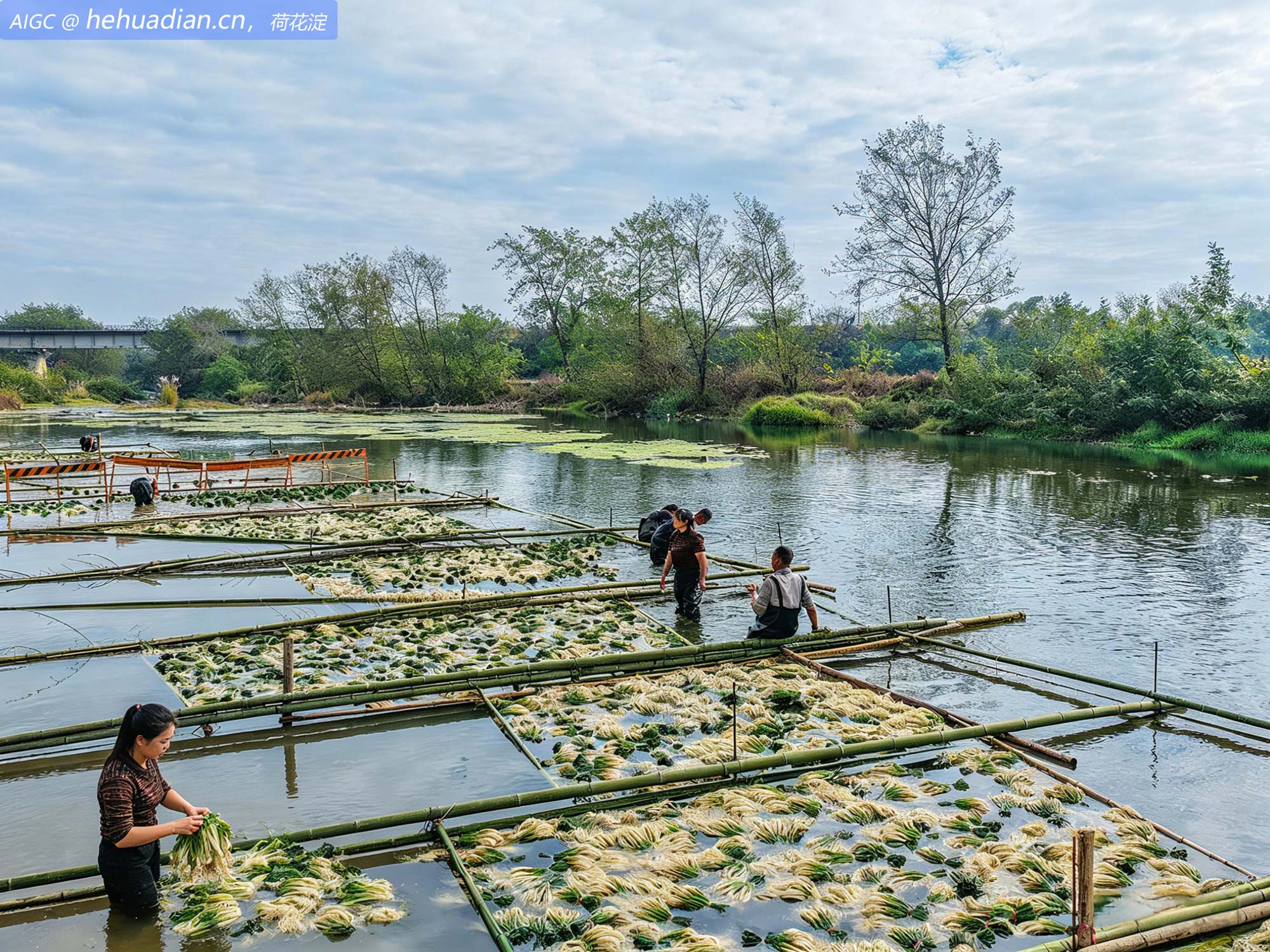 湖南省永州市道县，农民们正在清洗藠头