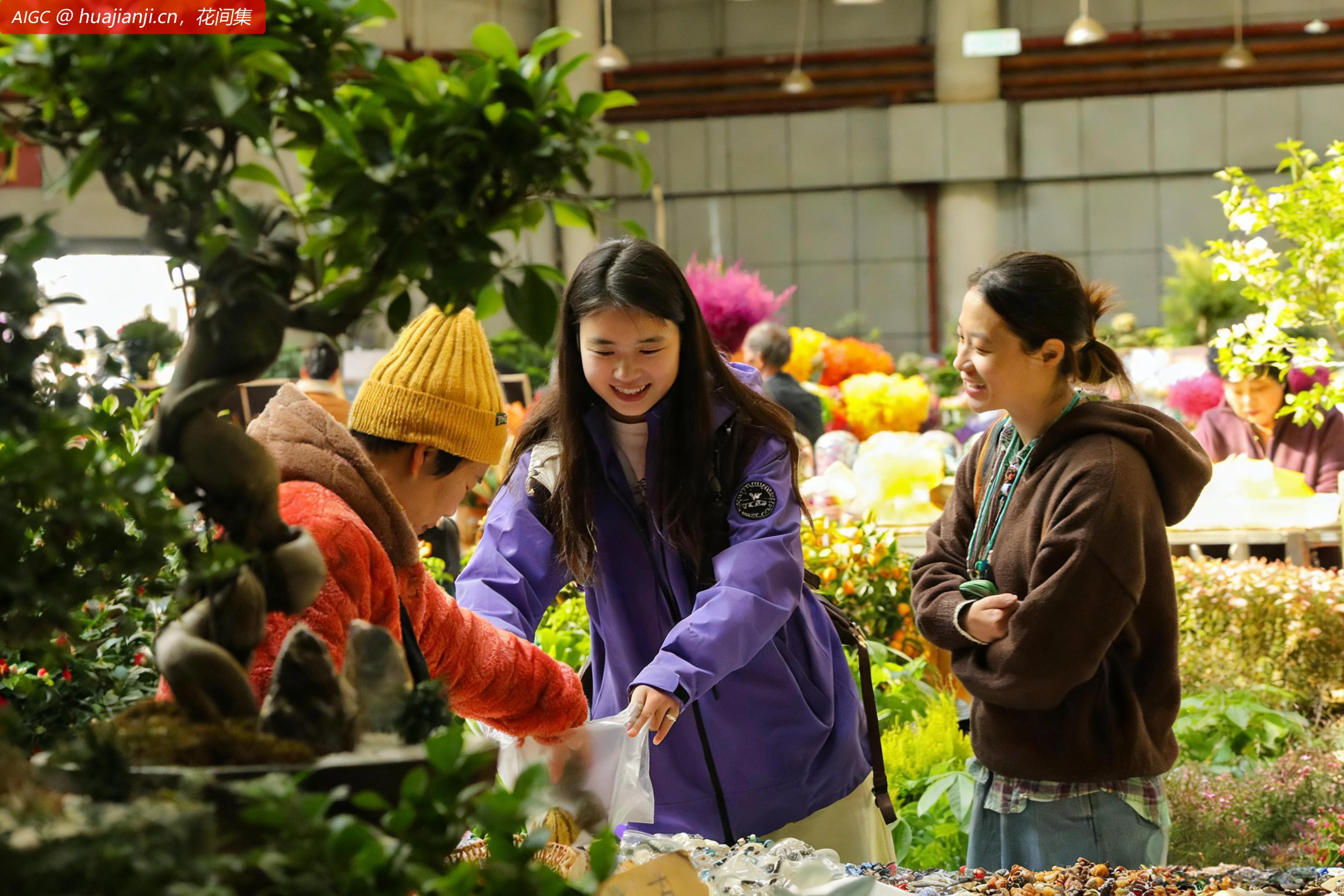 云南昆明斗南花卉市场人头攒动，交易红火