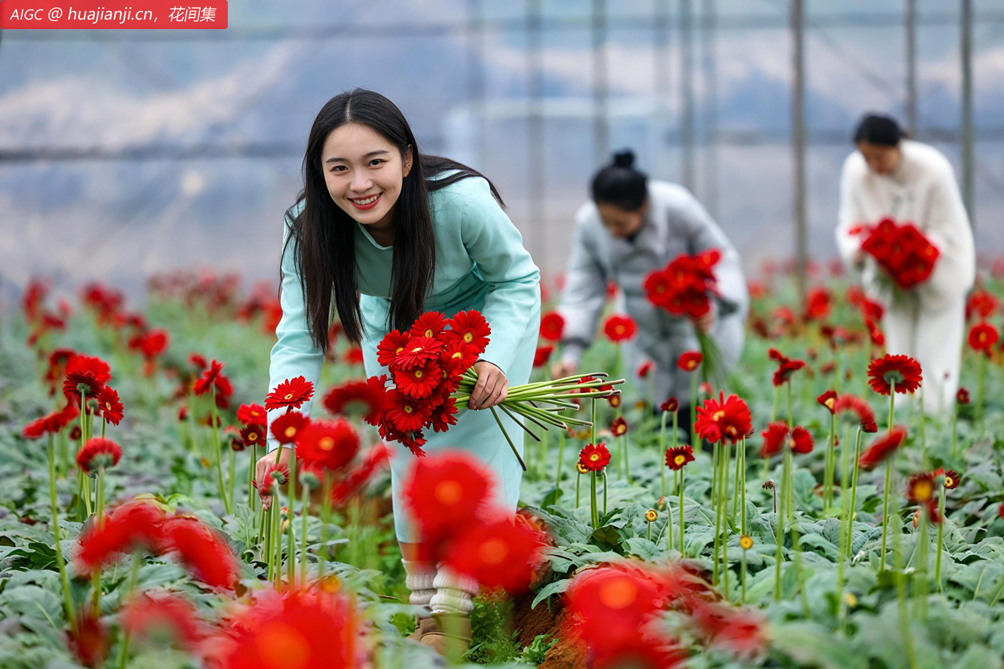  贵州省铜仁市玉屏侗族自治县种植的非洲菊竞相绽放