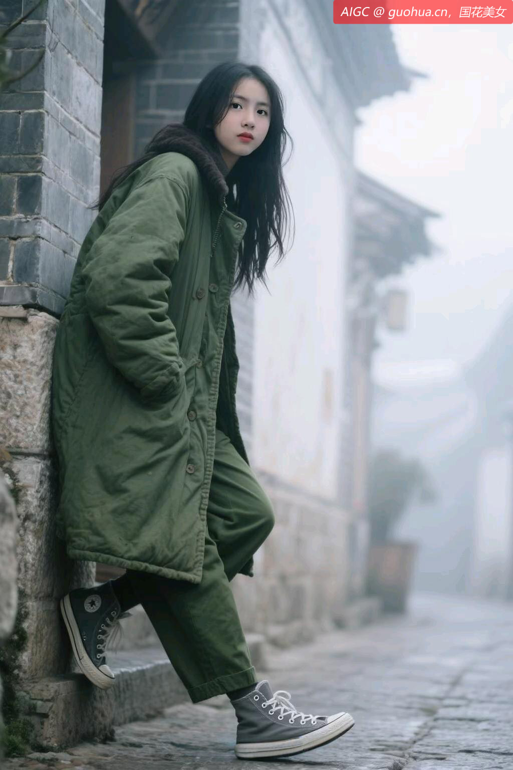  黄姚古镇晨曦中，若曦怀旧军装展芳华