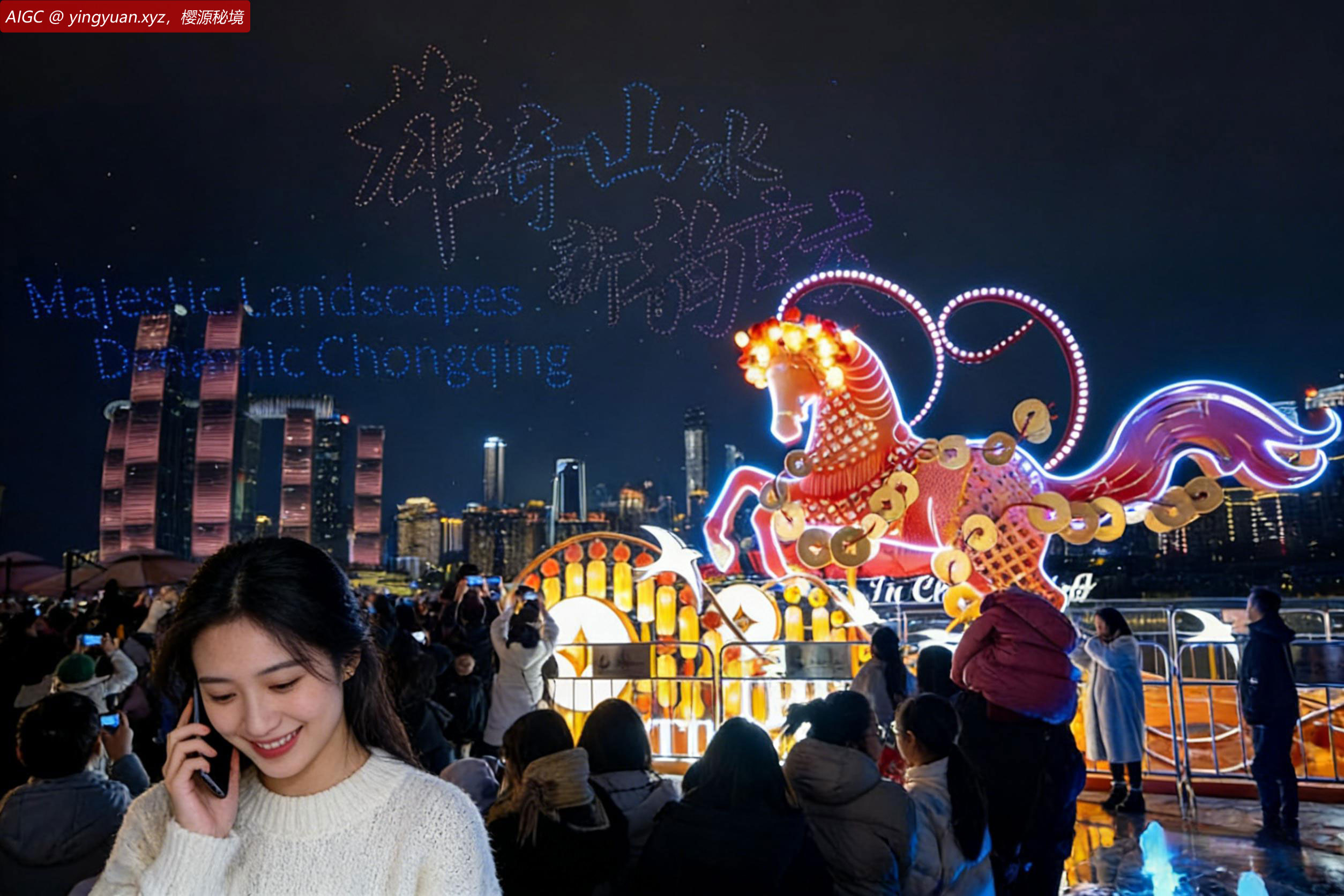 新韵重庆”无人机灯光秀：流光溢彩