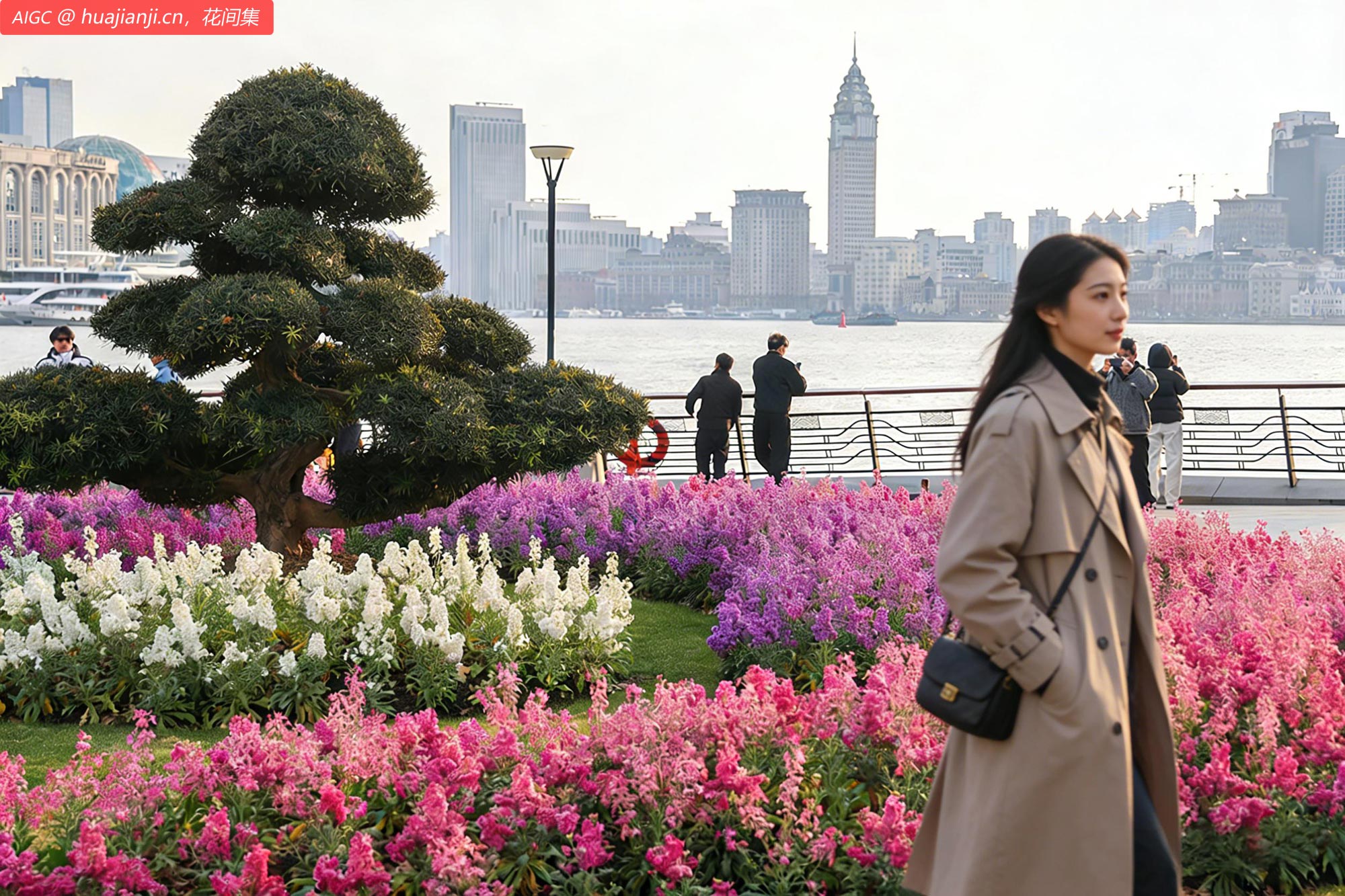  上海虹口区北外滩的紫罗兰竞相绽放