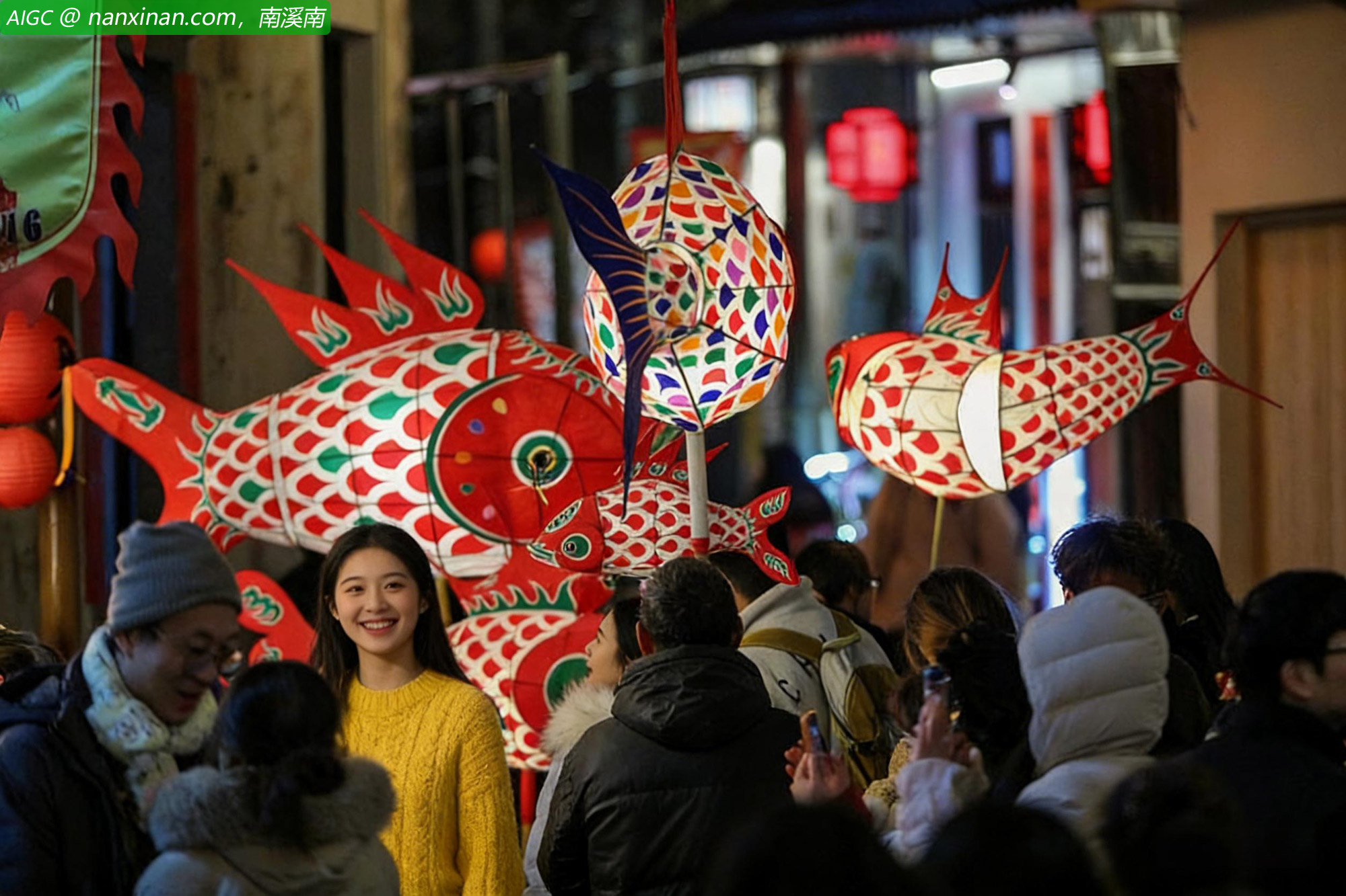 安徽歙县，北岸镇瞻淇村鱼灯巡游，现场人声鼎沸