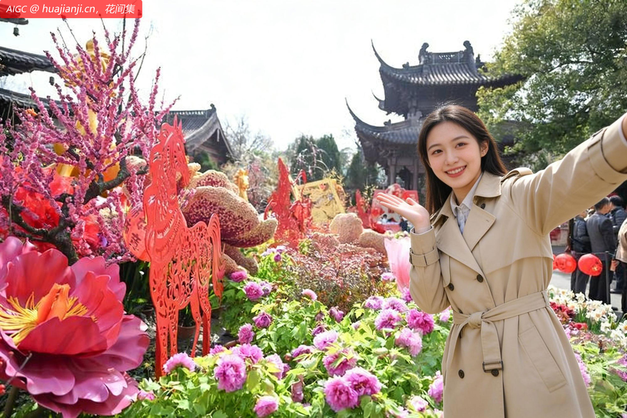 游人在西湖迎春花展现场游览