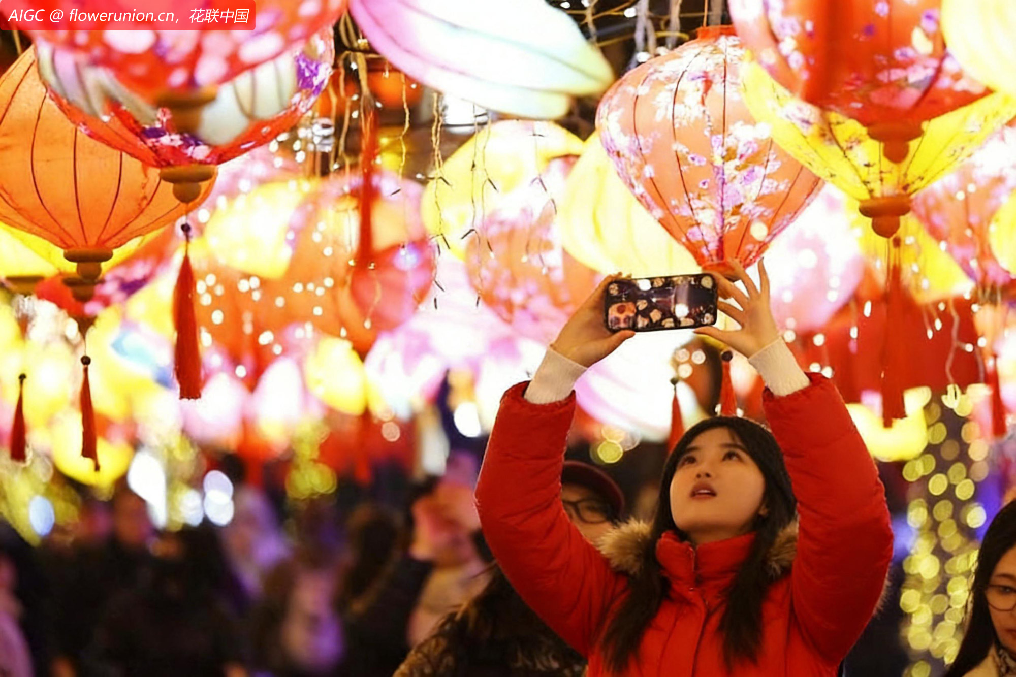 民众在北京市海淀区同庆街赏花灯