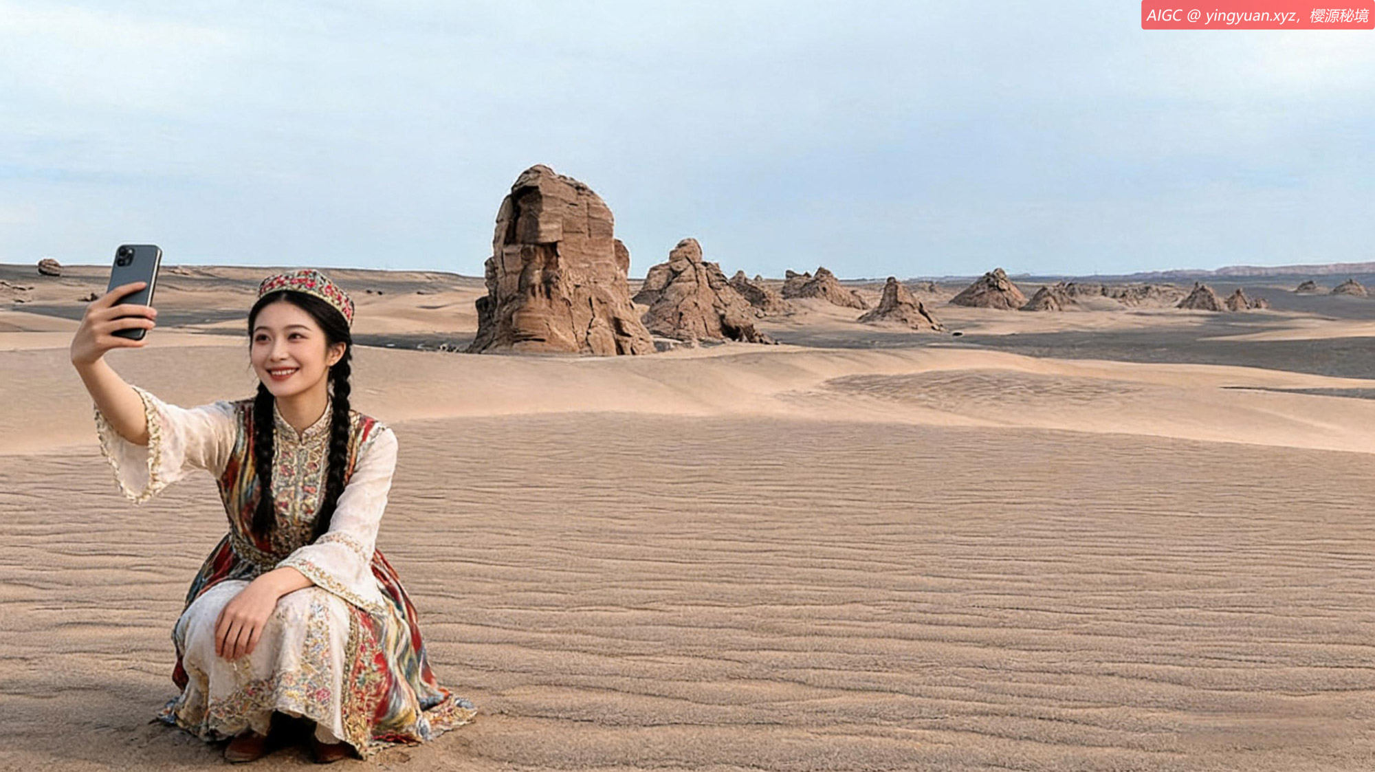 新疆哈密戈壁深处，星罗棋布的锥体形雅丹群巍然矗立