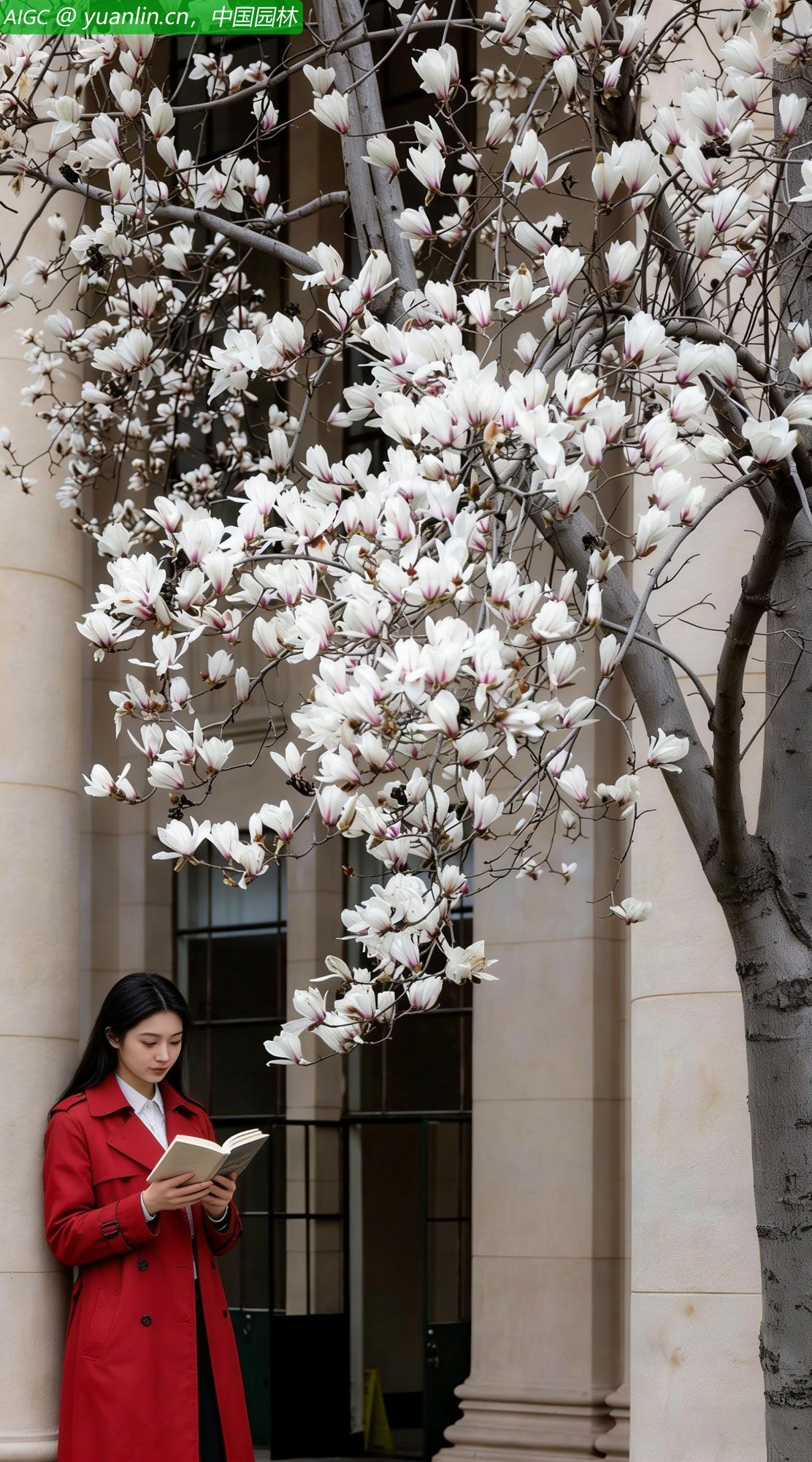 上海展览中心，几株玉兰树肆意绽放