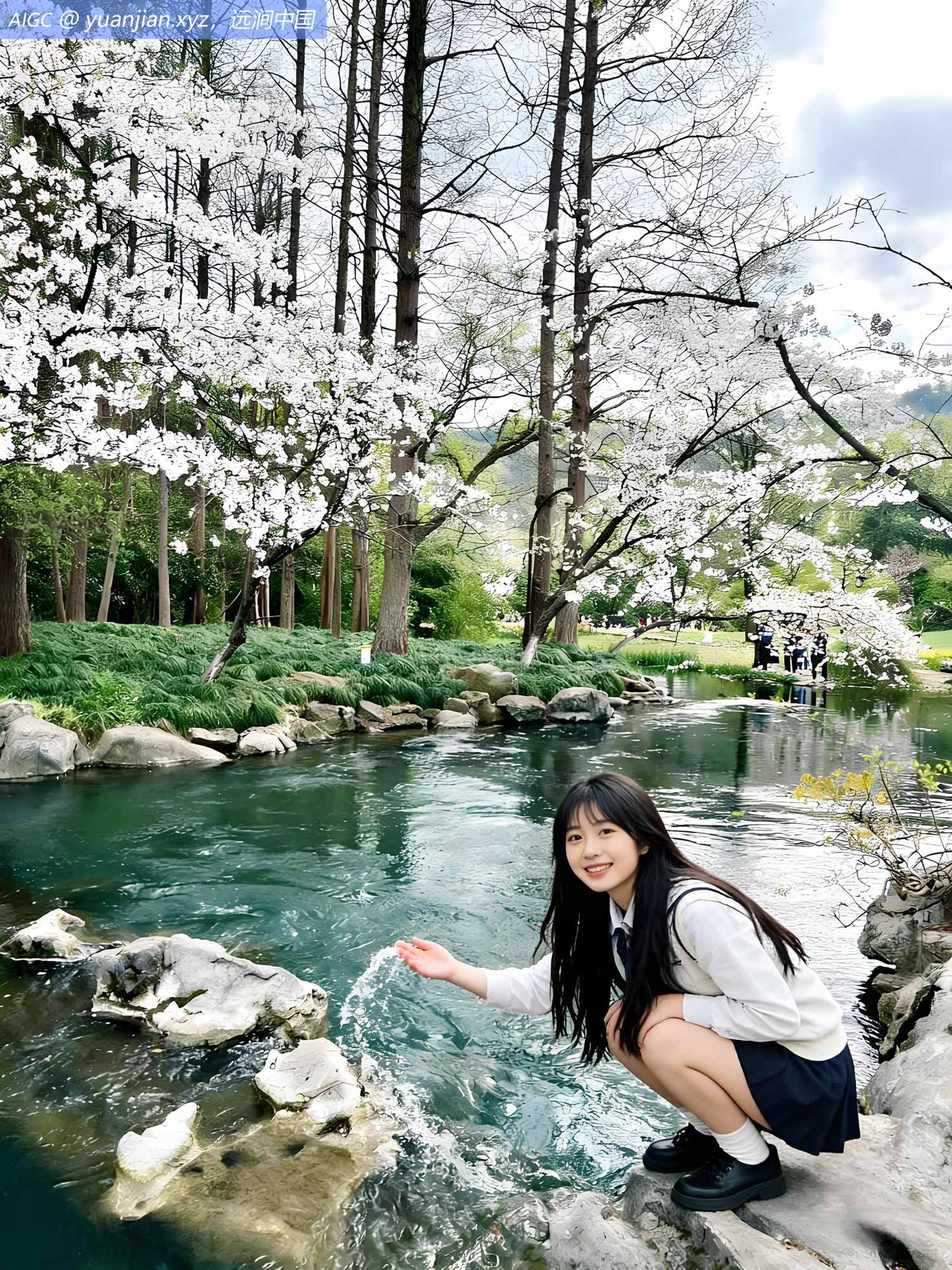 黄山远涧。林溪深处，繁茂的樱花肆意绽放