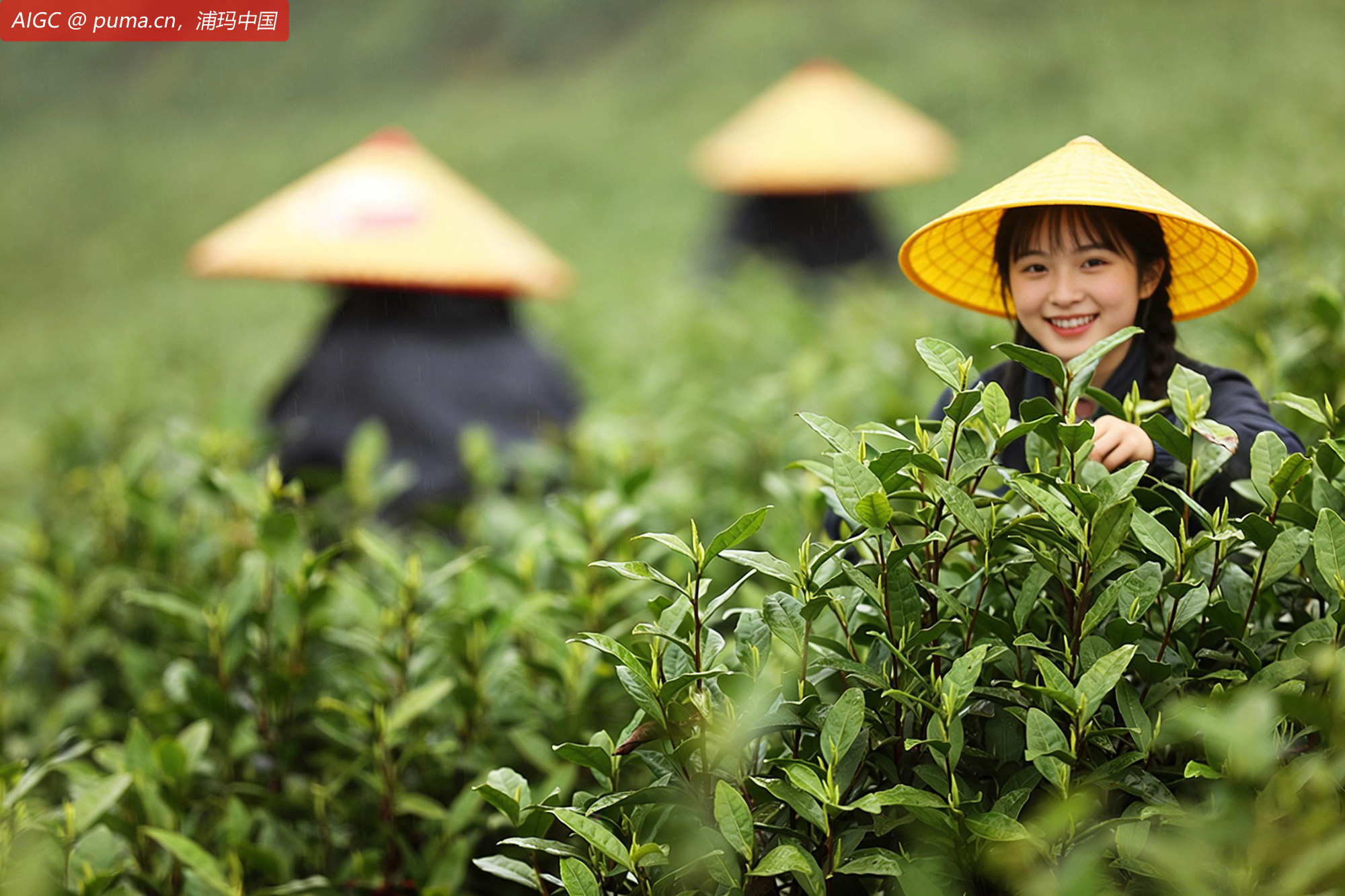 重庆彭水保家镇茶园，茶农们正冒雨抢采明前茶