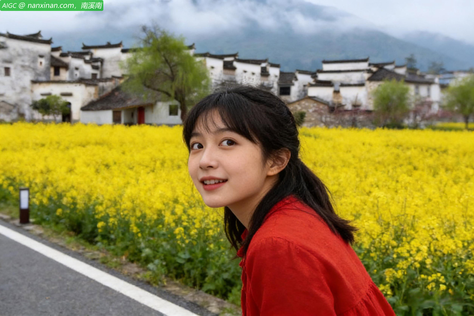 游客在安徽省黄山市黟县碧阳镇关麓村赏花游玩