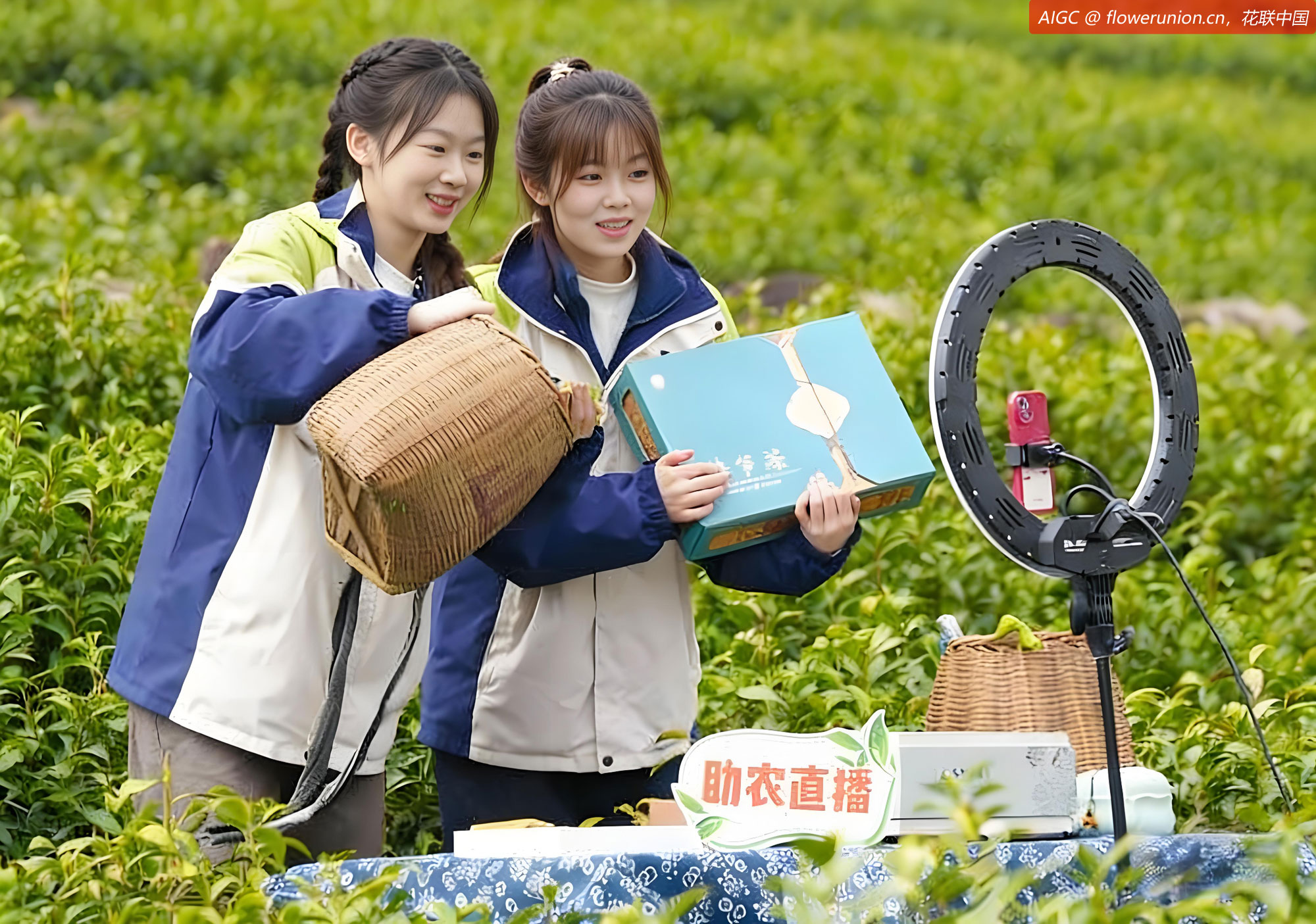 浙江省湖州市志愿者开展“采摘春茶 助农直播”促销活动