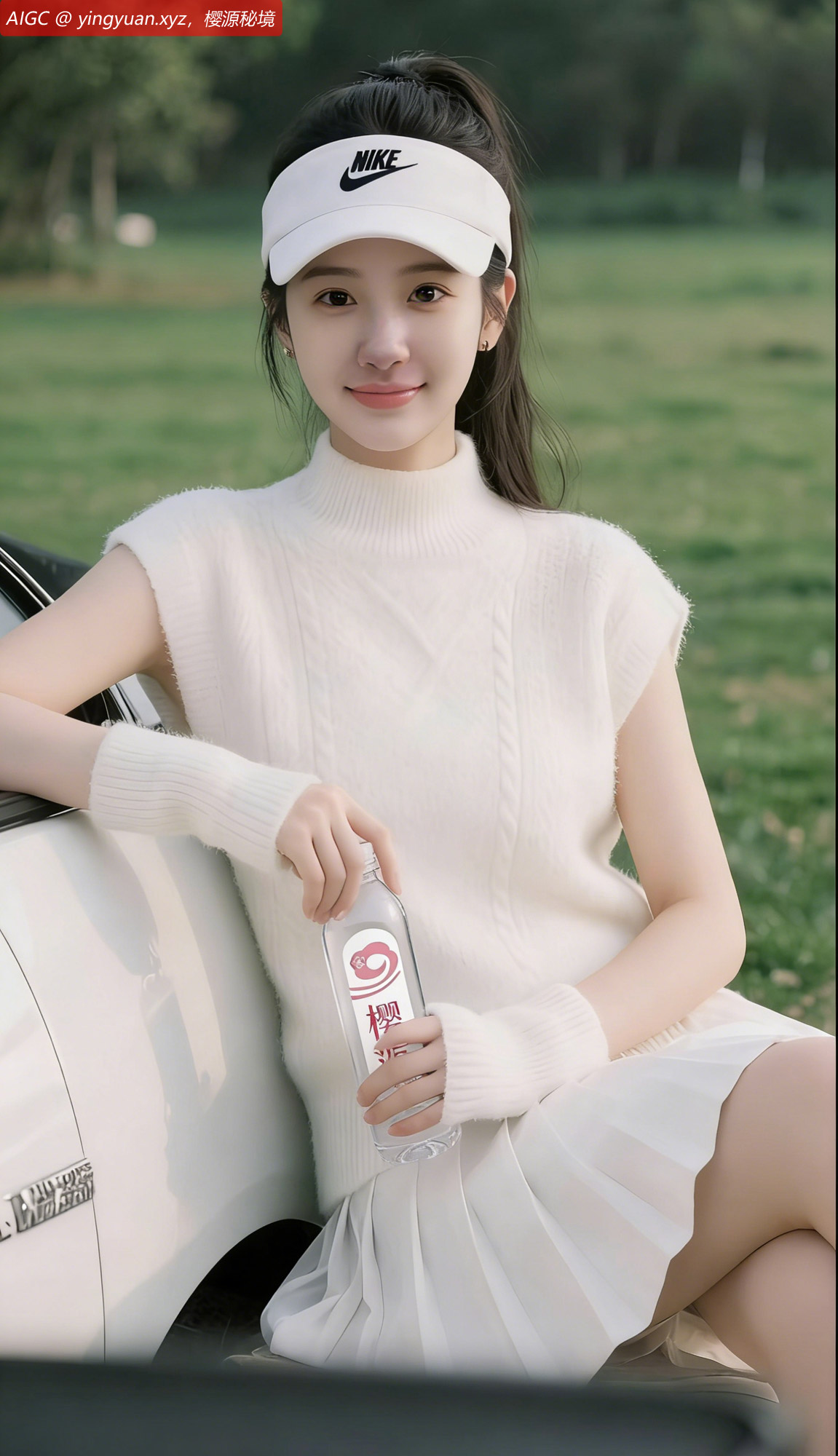 春日午后，元气少女菲夏手持樱源矿泉水