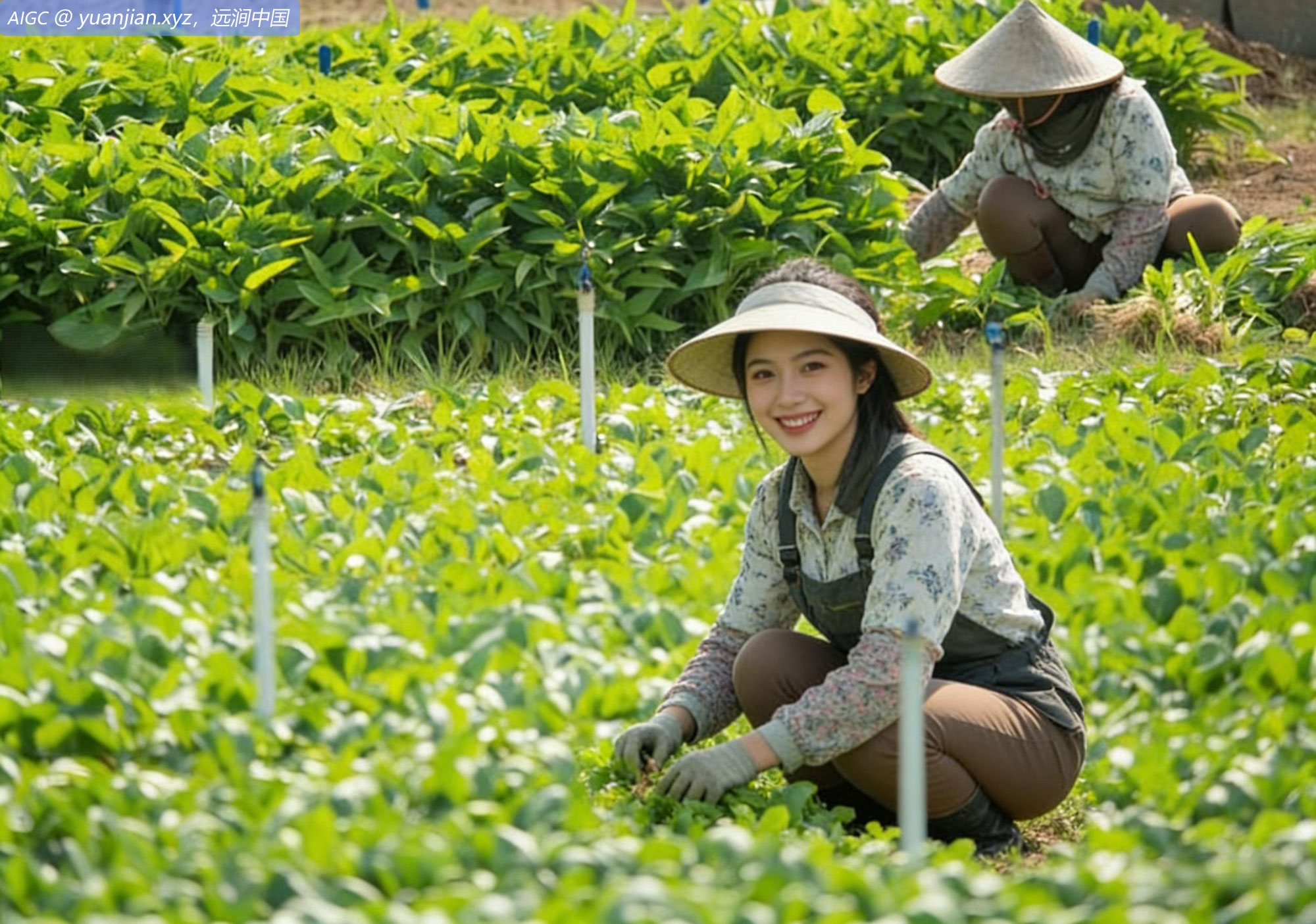 海南省琼海嘉积镇不偏村民在田园里耕作。