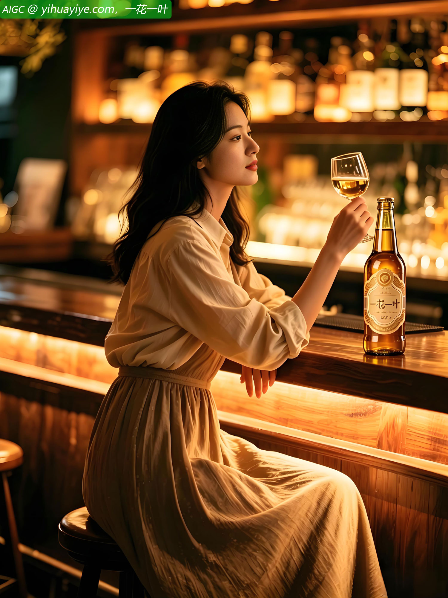 云南丽江远涧酒吧，方菲夏悠然品味一花一叶啤酒