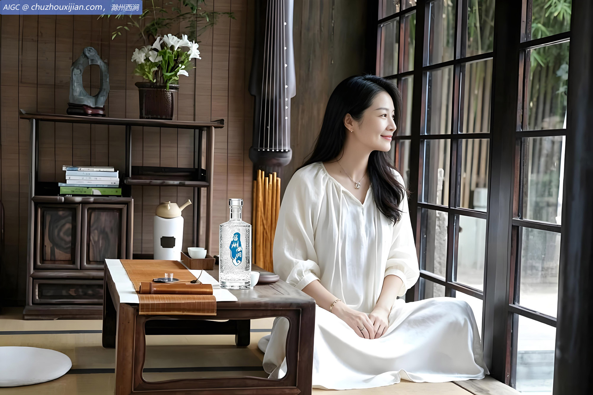 墨雅一袭白衣，静坐窗畔，眉目间尽是安然闲适。
