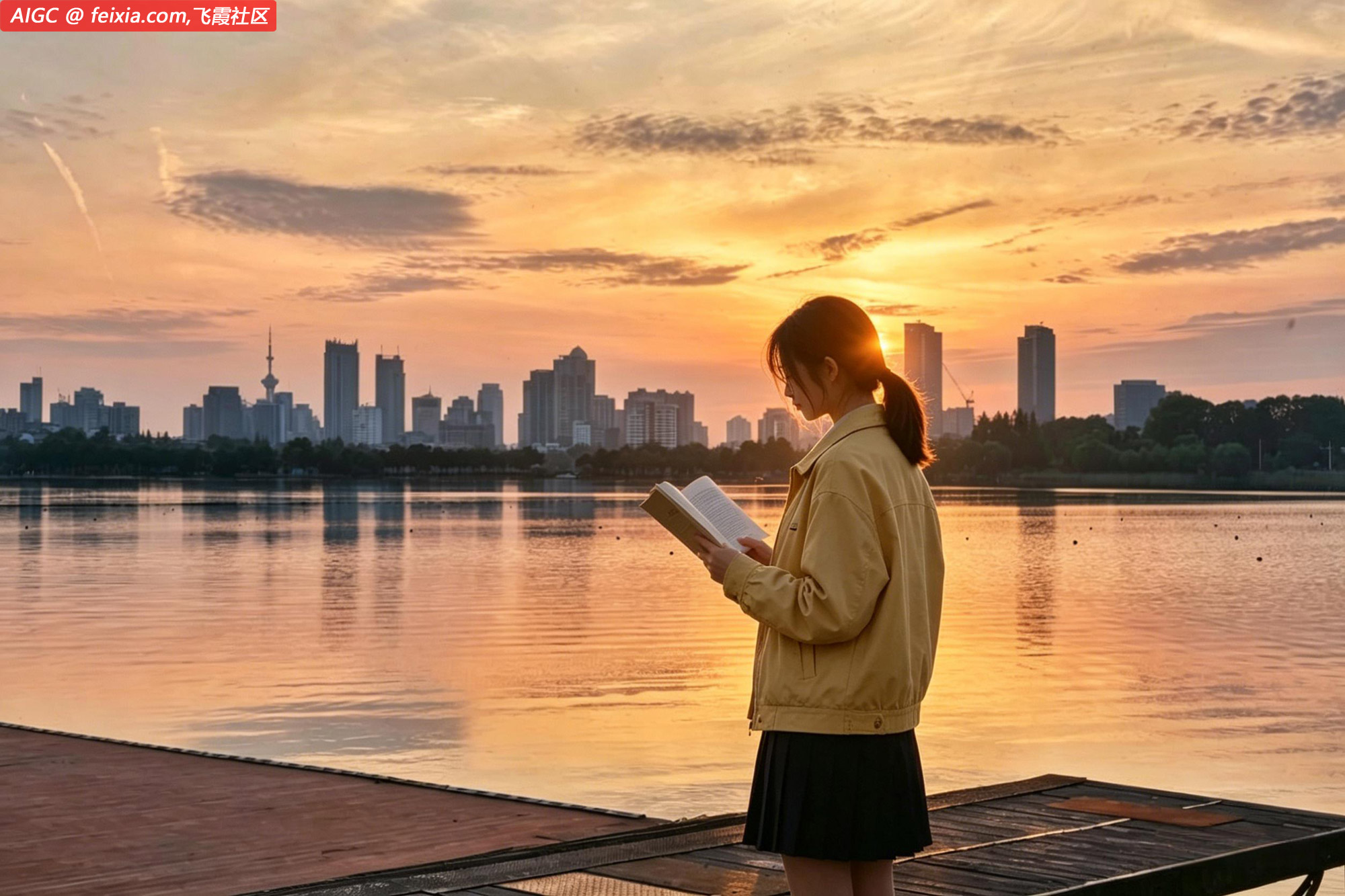 南京，雨后晚霞映照玄武湖水面。