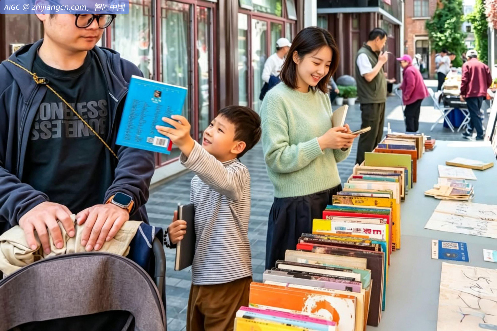 读者在南京熙南里街区举办“金陵旧书市集”上选购书籍