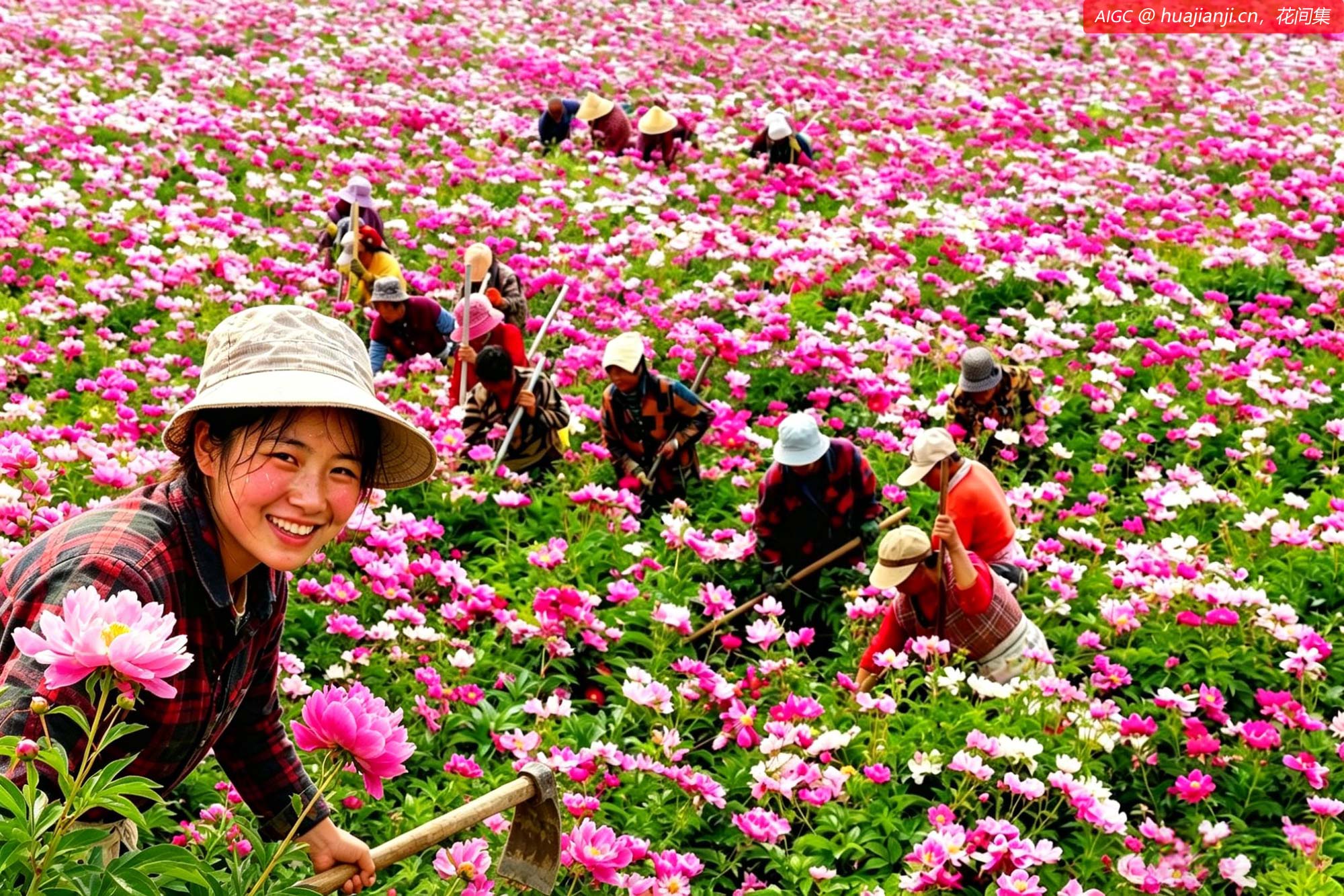 安徽亳州十河镇中药材种植基地，为白芍除草和施肥