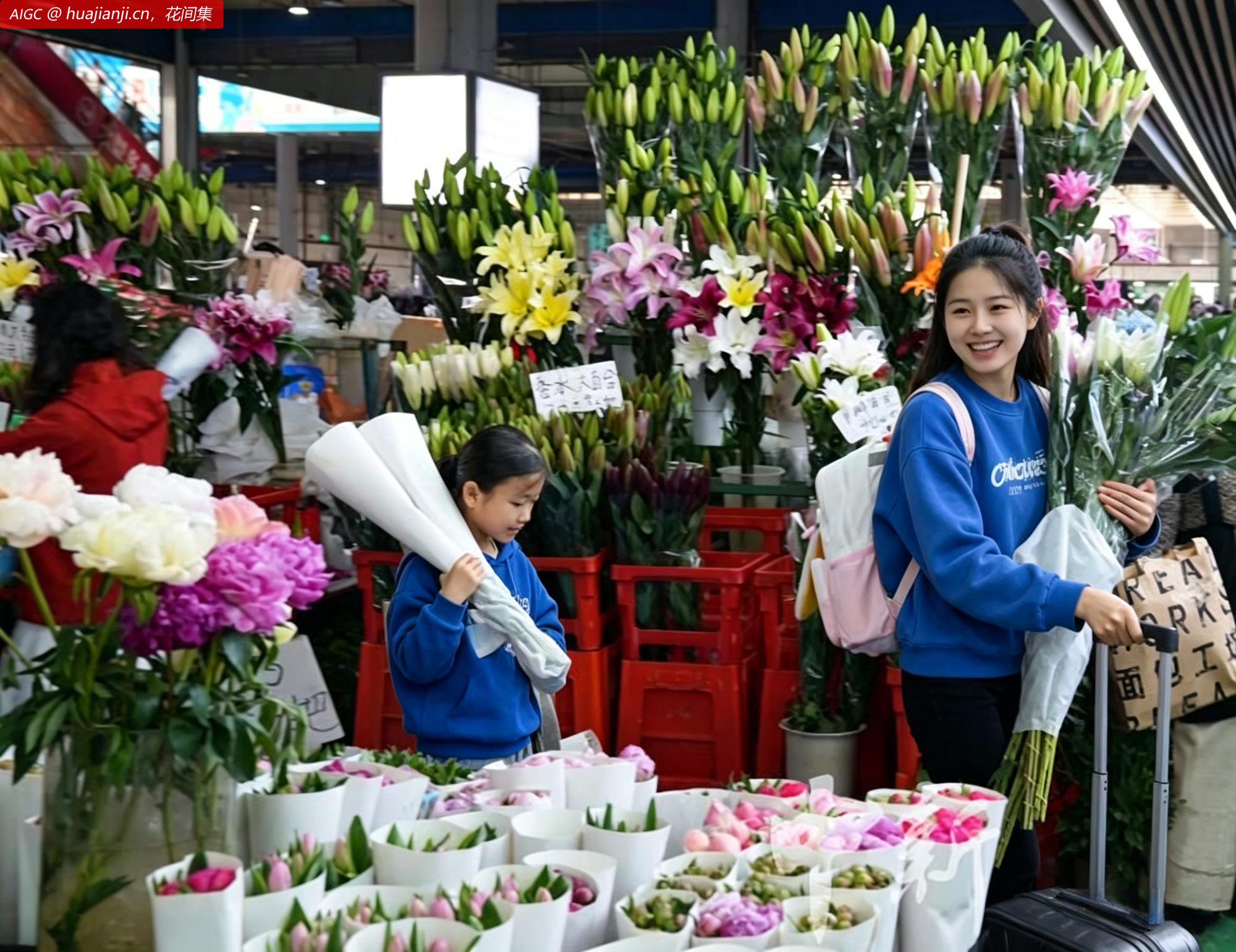 游客在云南省昆明市斗南花卉市场内选购鲜花