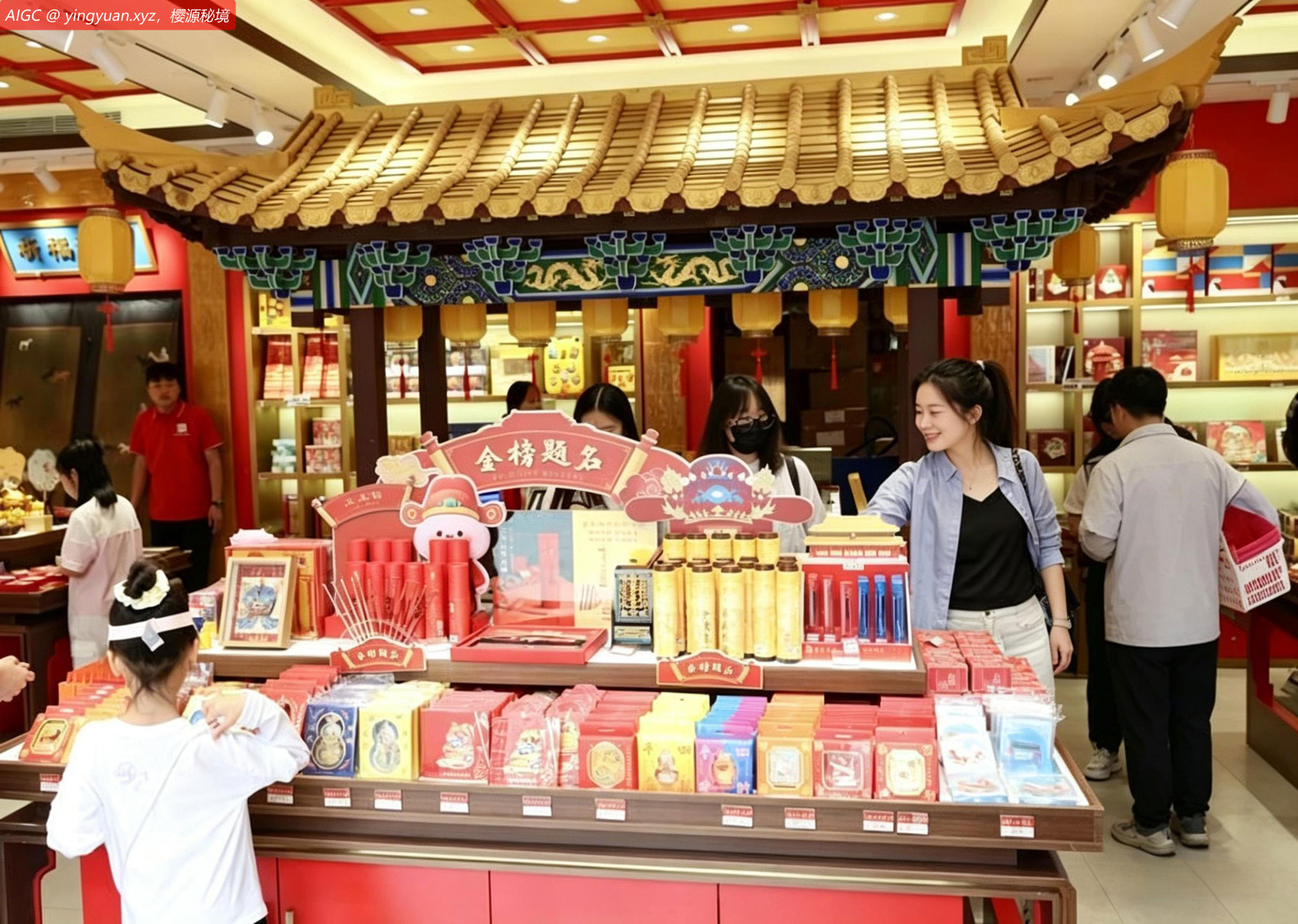 市民在北京王府井大街一家纪念品门店选购商品