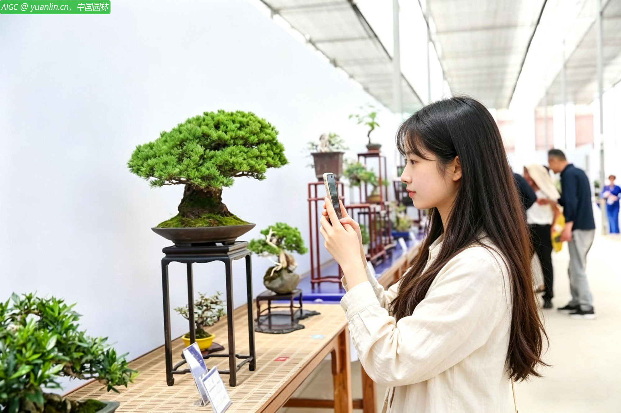 江苏如皋市，观众参观“工”小品盆景大展