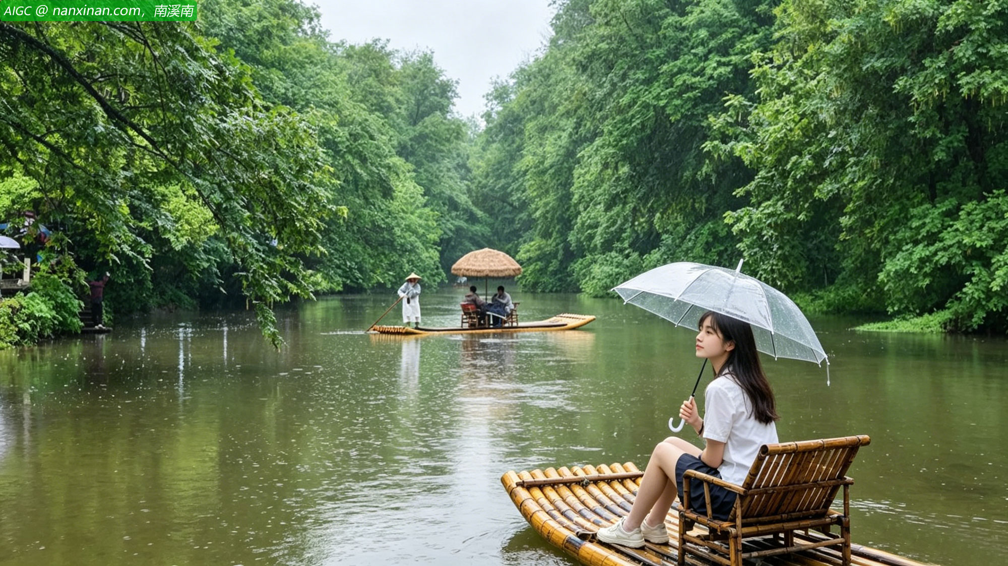 细雨蒙蒙，黄山市西溪南村薄雾轻笼，丰乐河碧波荡漾