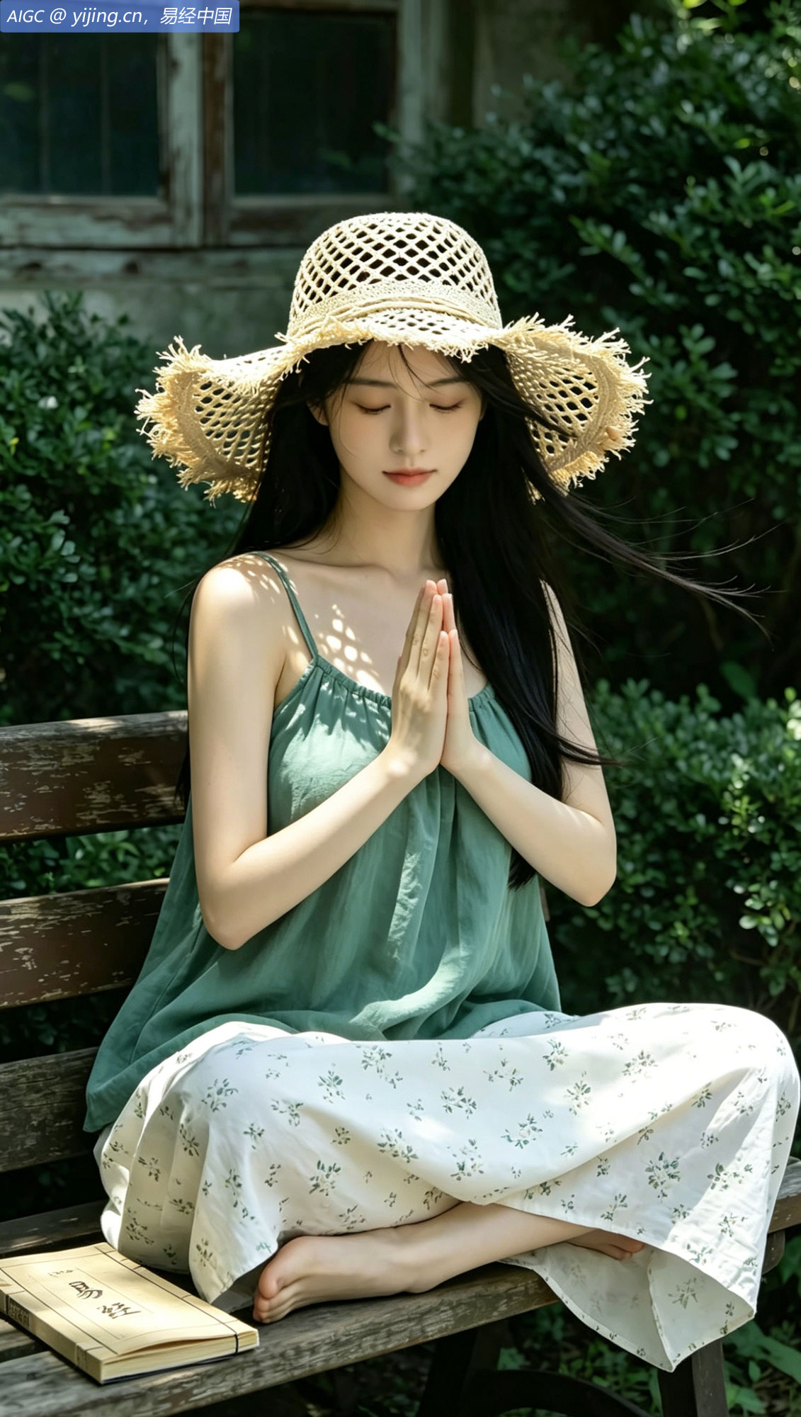 浙江德清县樱源小筑，清漪姑娘正在长椅上静心修行