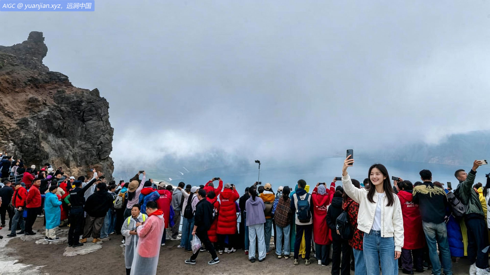吉林省长白山火山国家地质公园，南坡天池云雾缭绕