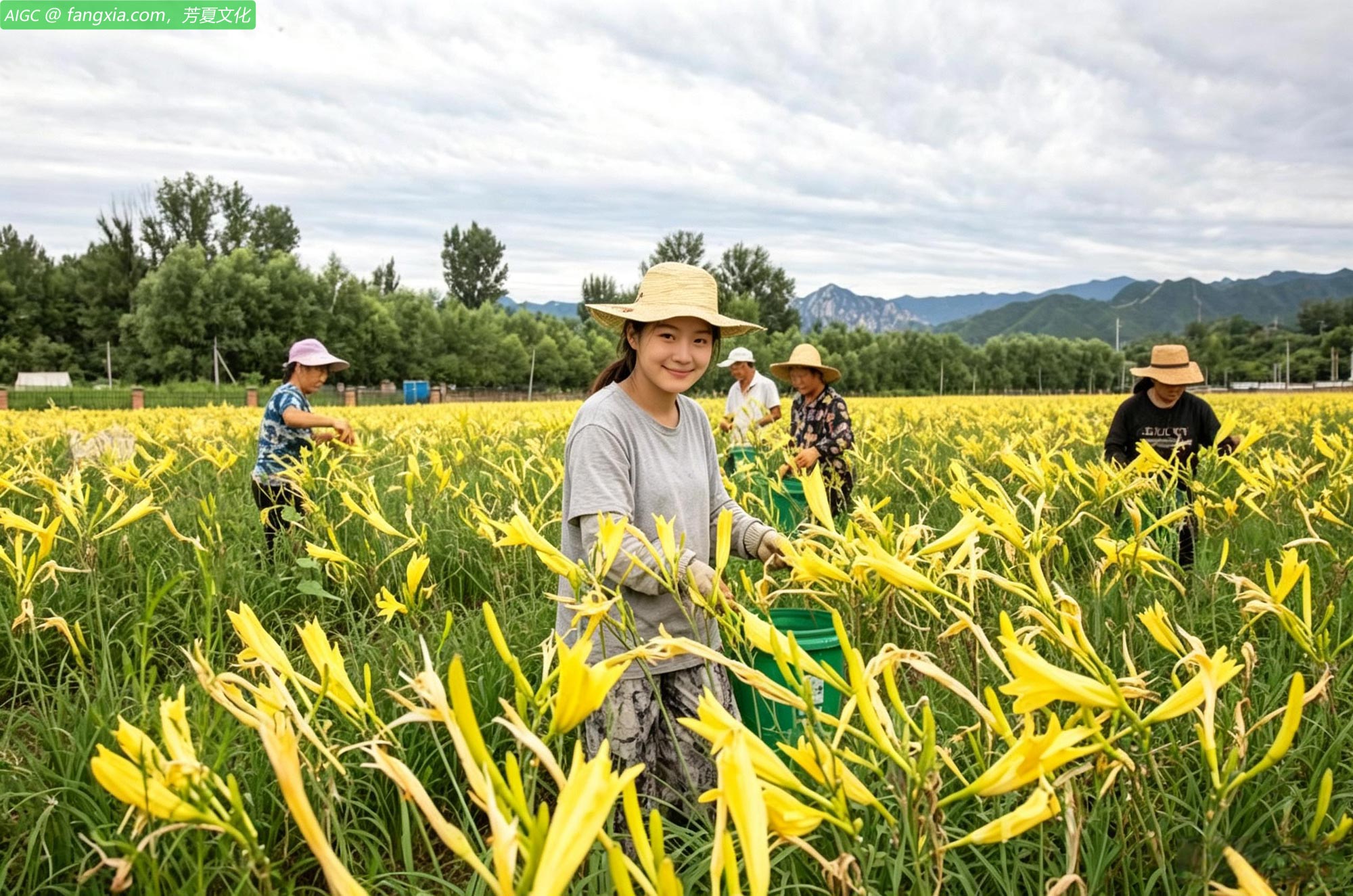 北京怀柔九渡河镇黄花镇村，村民正在采摘黄花进行晾晒