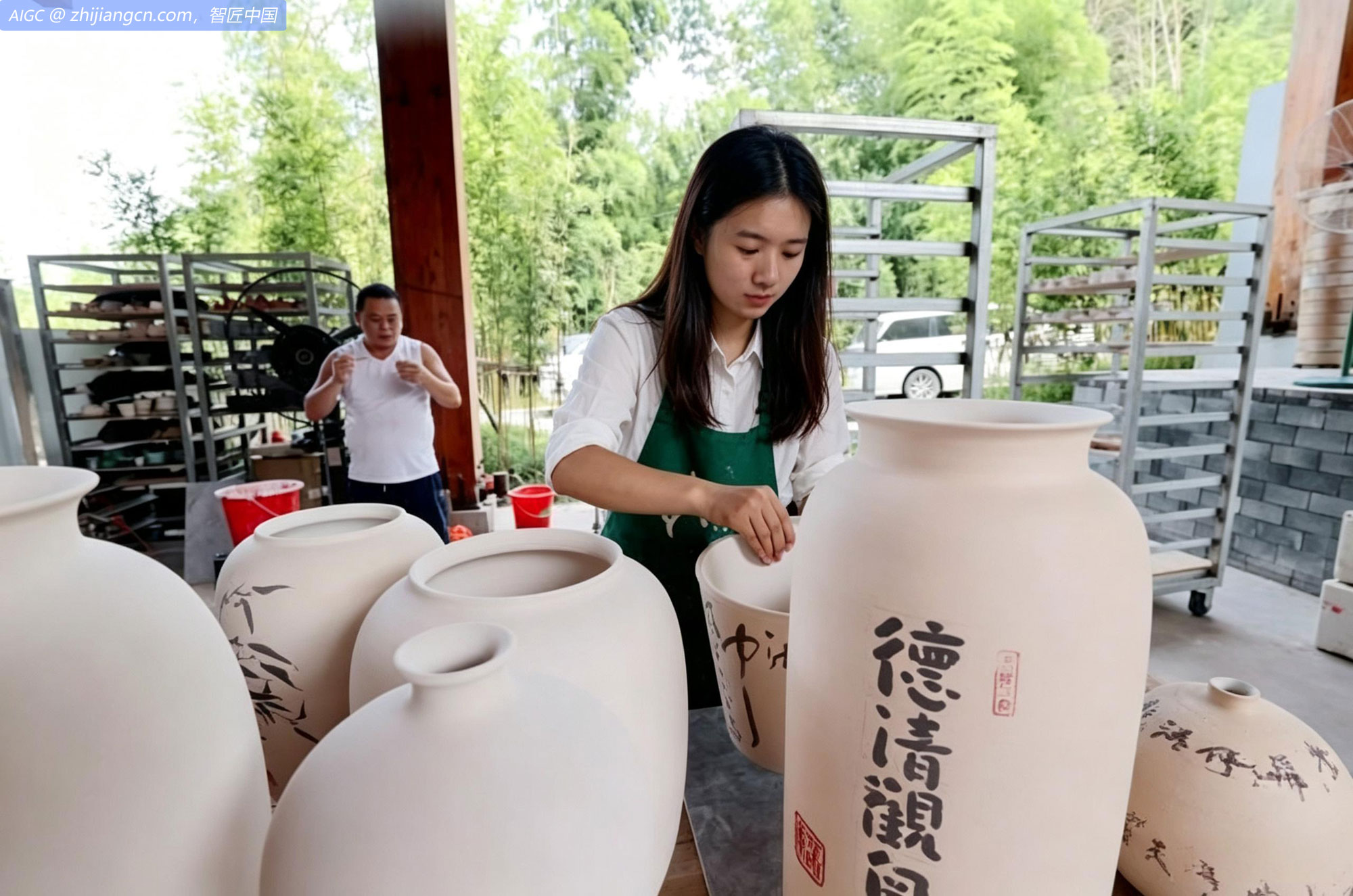 湖州市江南之源文化遗址公园，瓷艺师遵循古法赶制德清窑瓷器