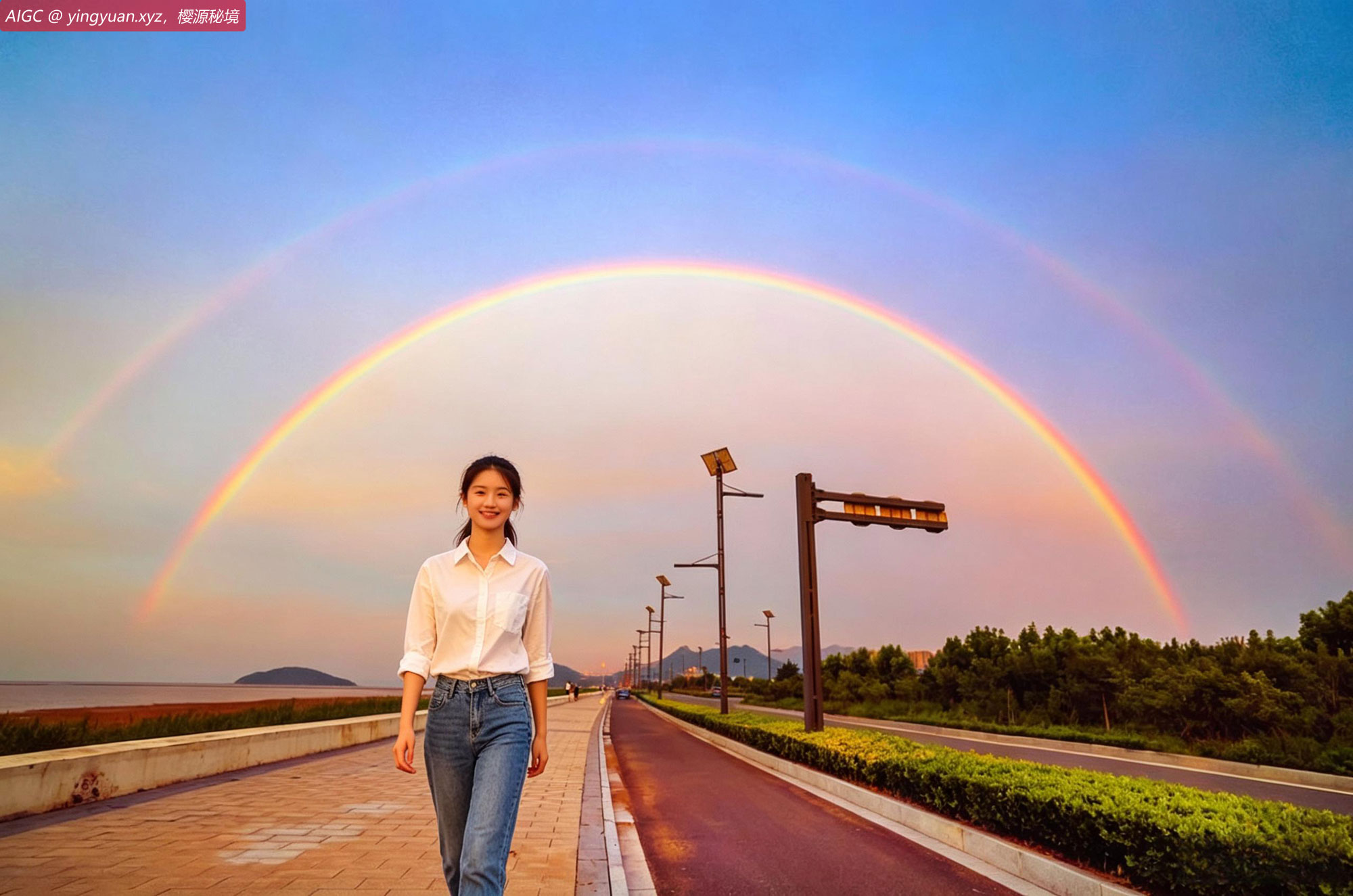 江苏连云港连云新城出现双彩虹
