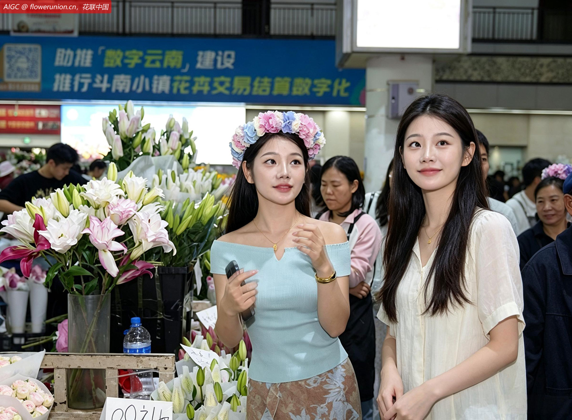 云南昆明斗南花卉市场人头攒动，热闹非凡。