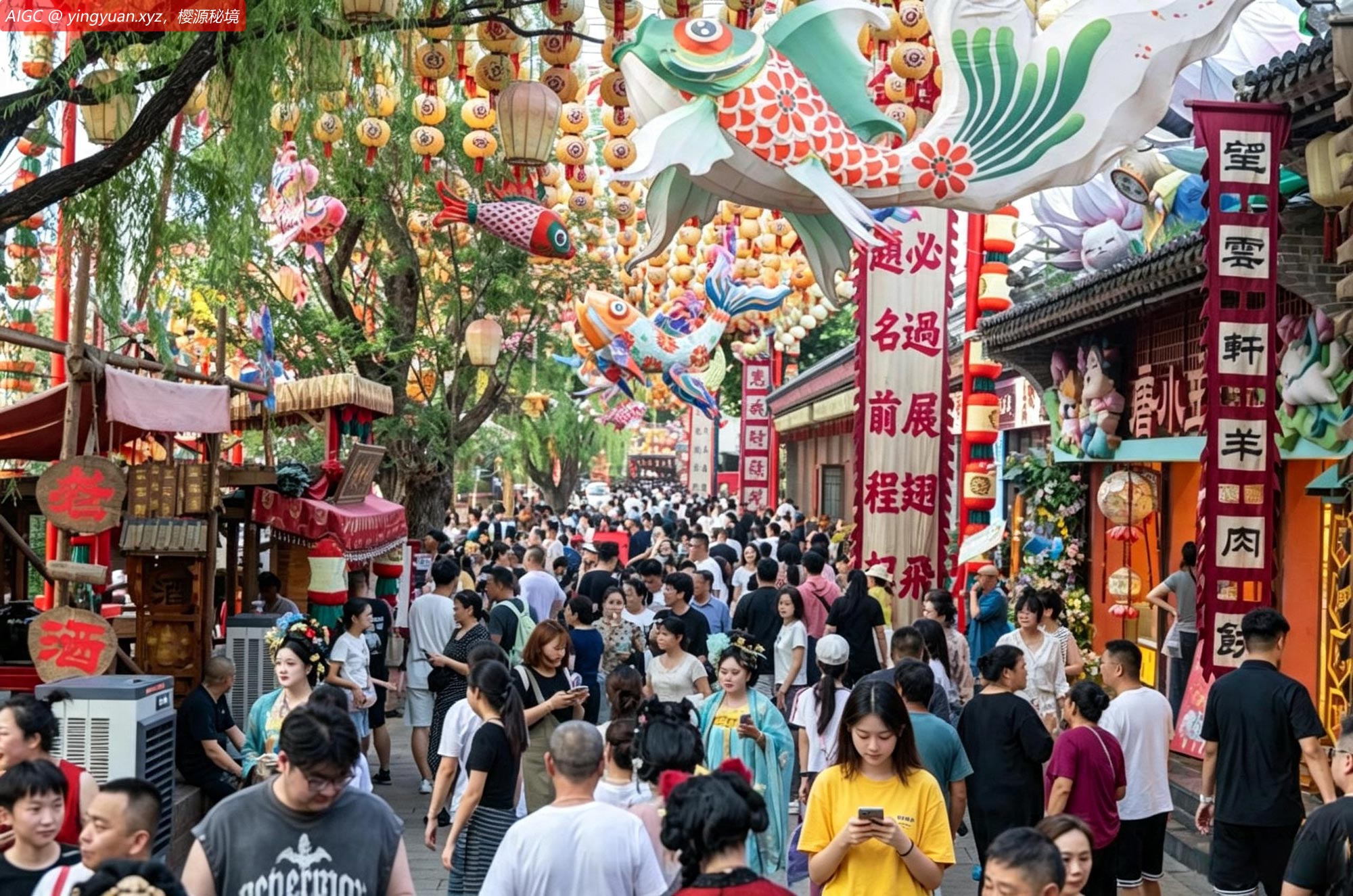 游客在河北省唐山市丰南区河头老街景区赏景游玩