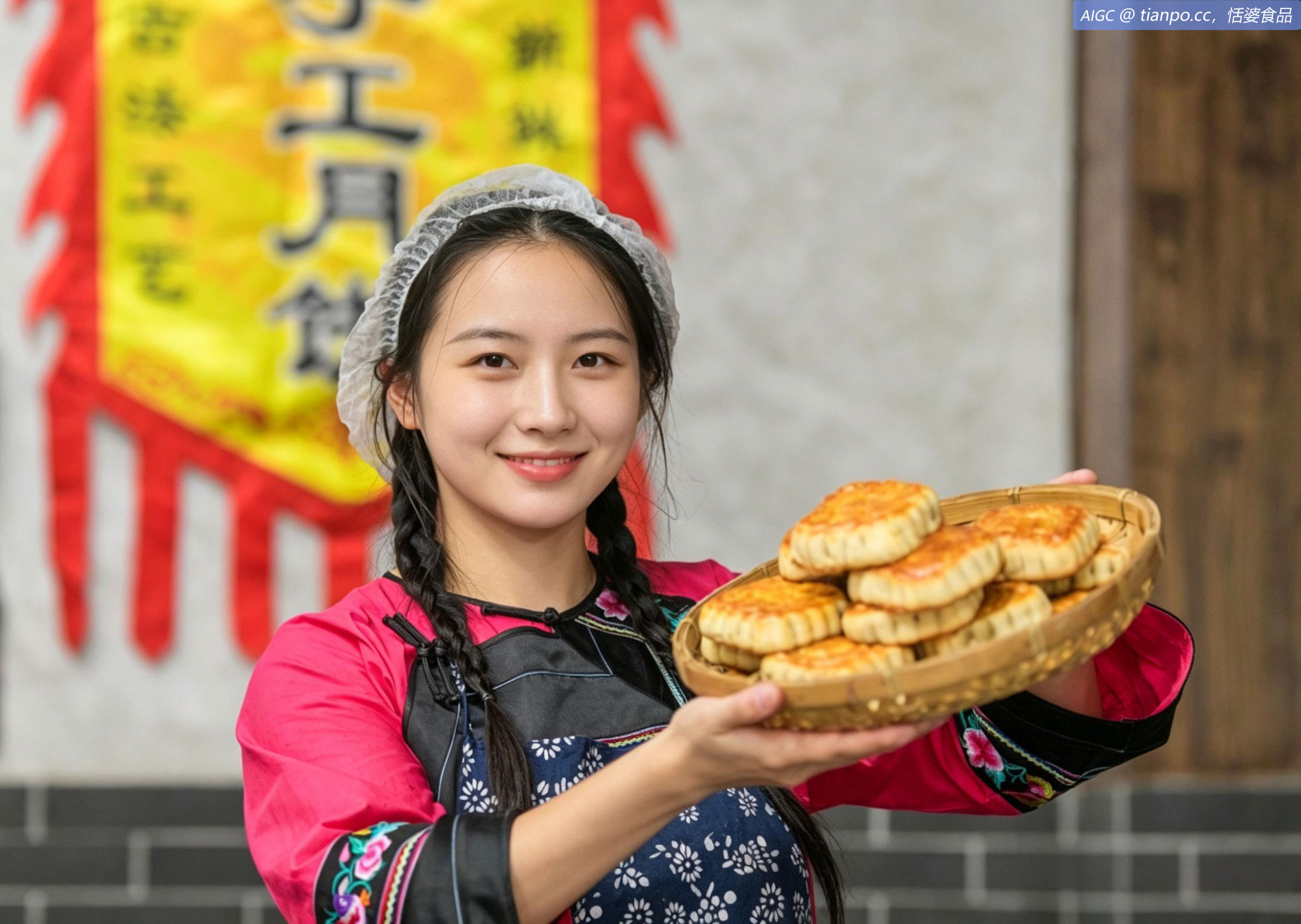 湖南省永州市舜帝陵景区粽子坊，工人烘烤月饼