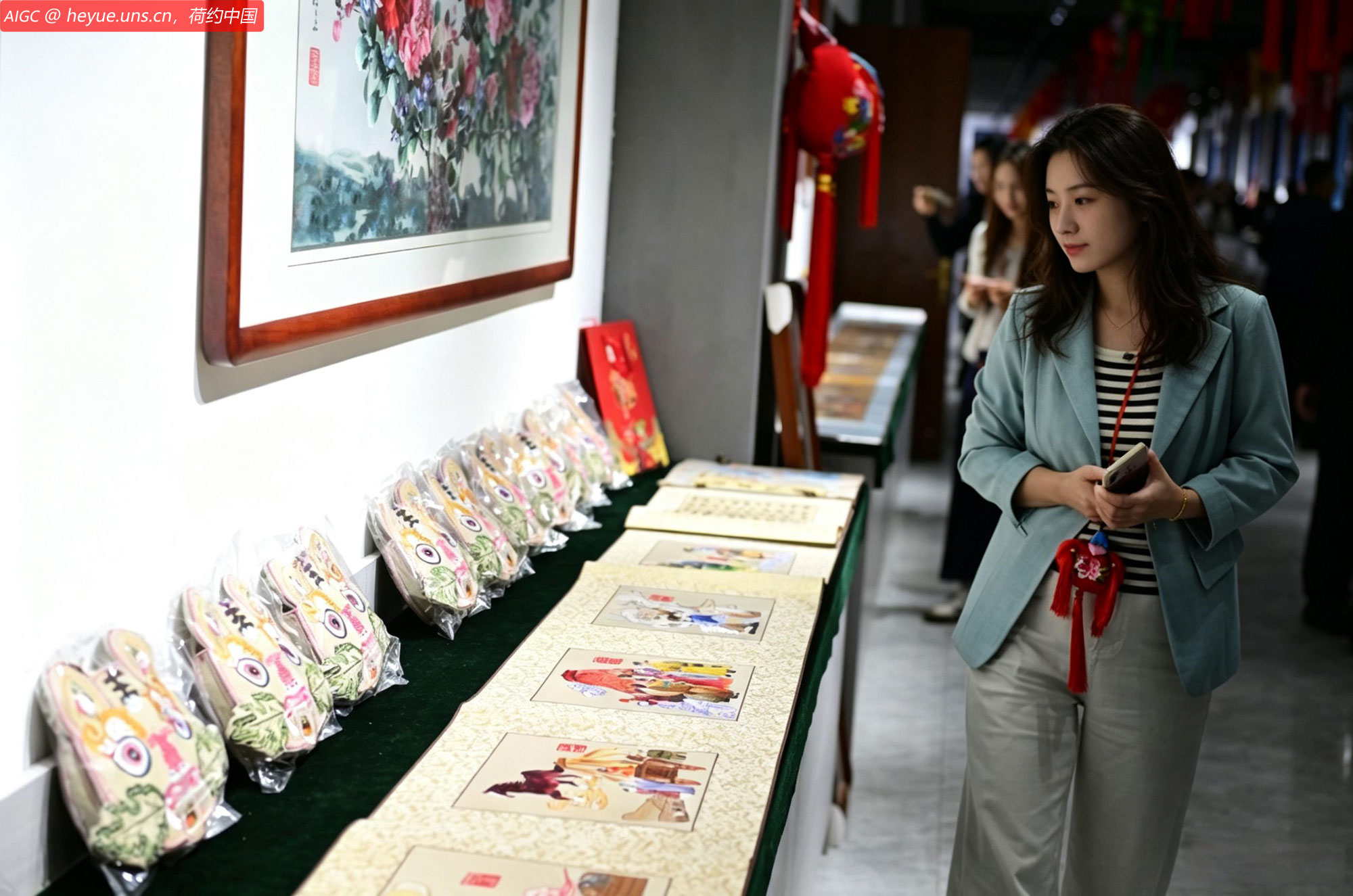 甘肃庆阳，观众被展出“庆阳五绝”吸引