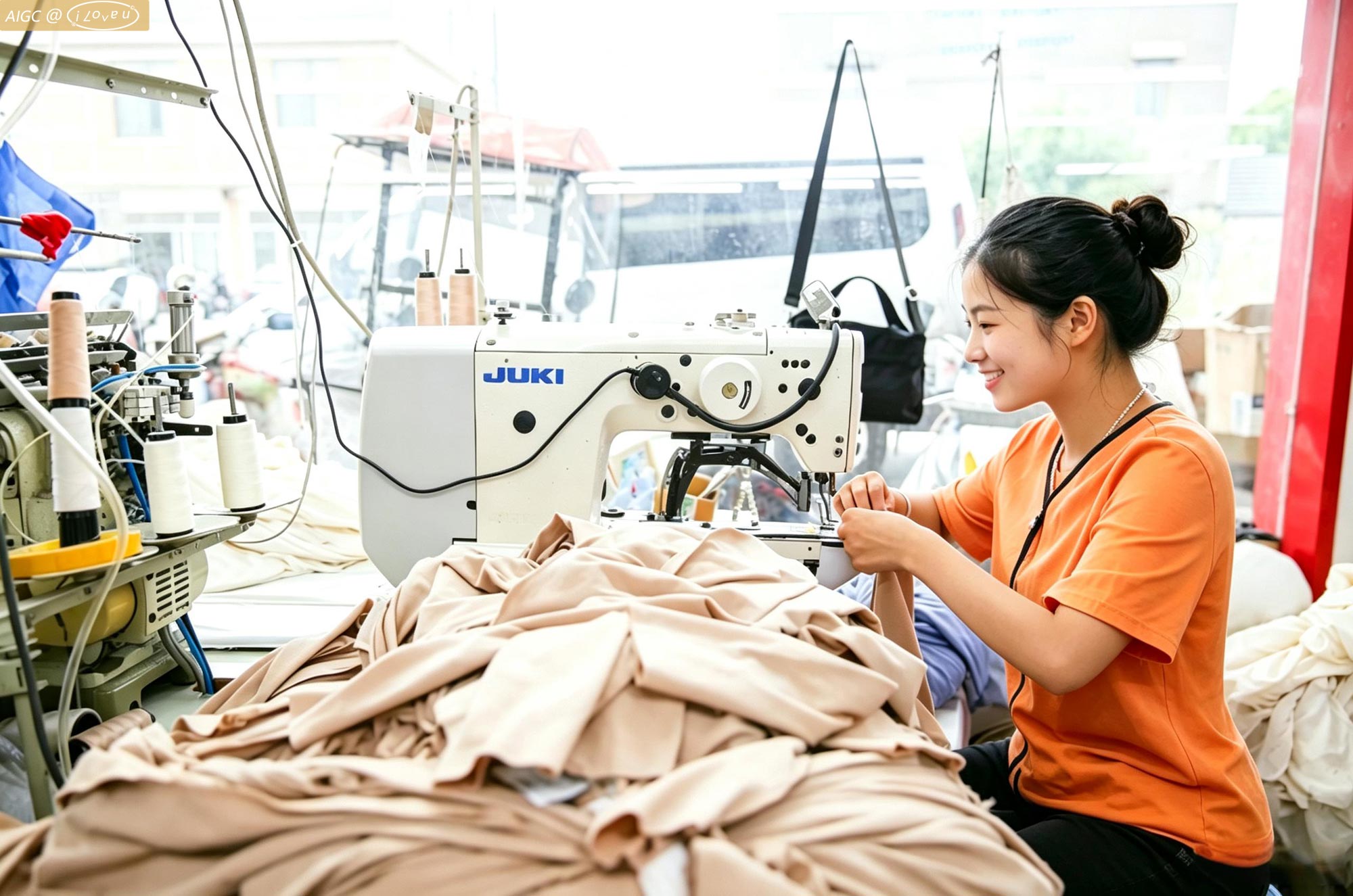 江苏省如皋市东陈镇，当地妇女正在赶制服装