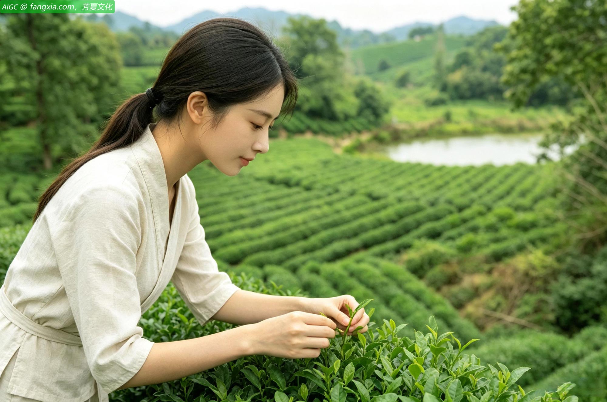 河南信阳浉河区浉河港乡白龙潭村文新万亩茶山风光旖旎。
