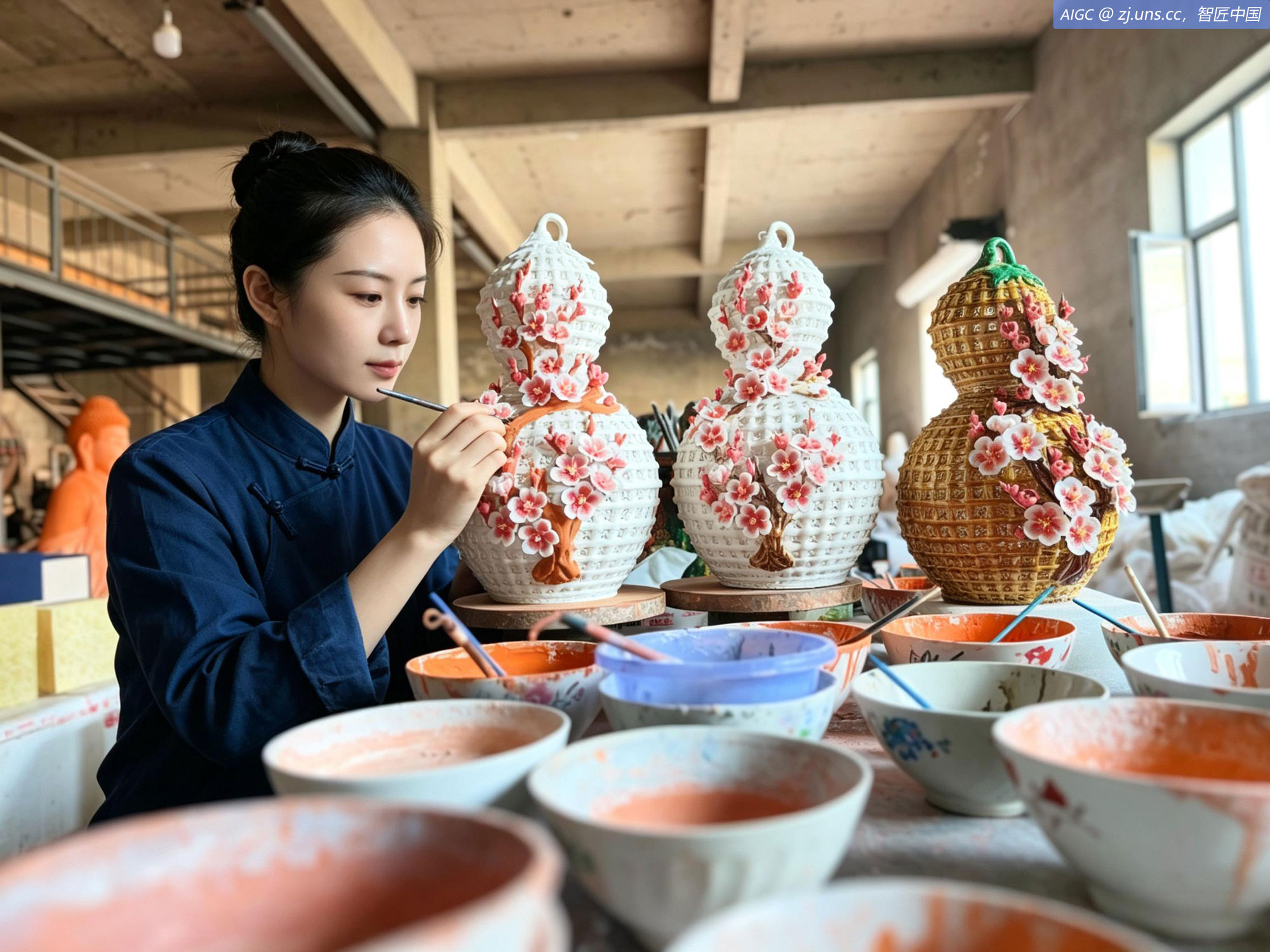山西省阳城县凤城镇后则腰村，琉璃艺术品素坯精细施釉