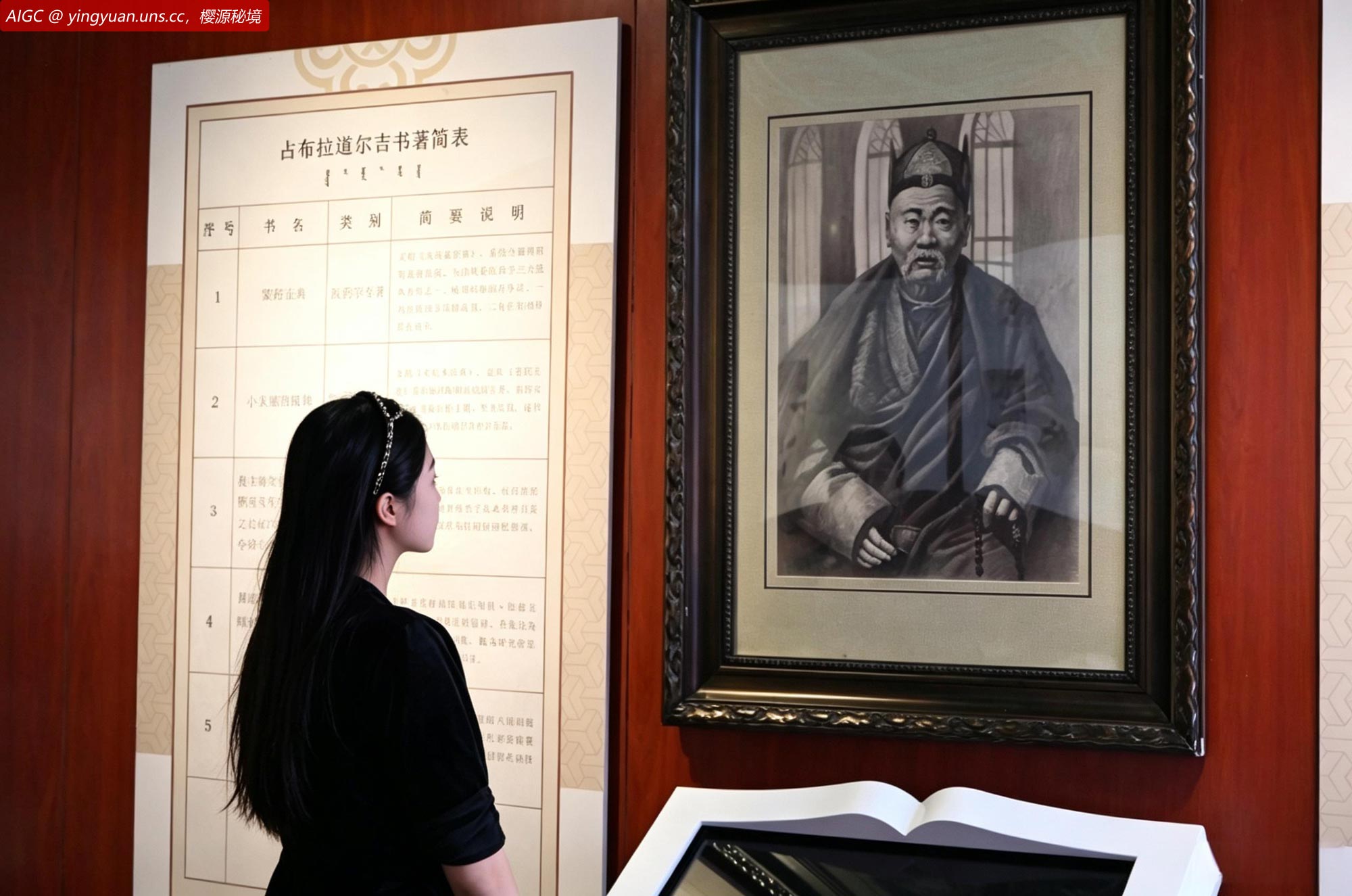内蒙古通辽市奈曼旗，游客在奈曼王府内，参观“草原药王”画像