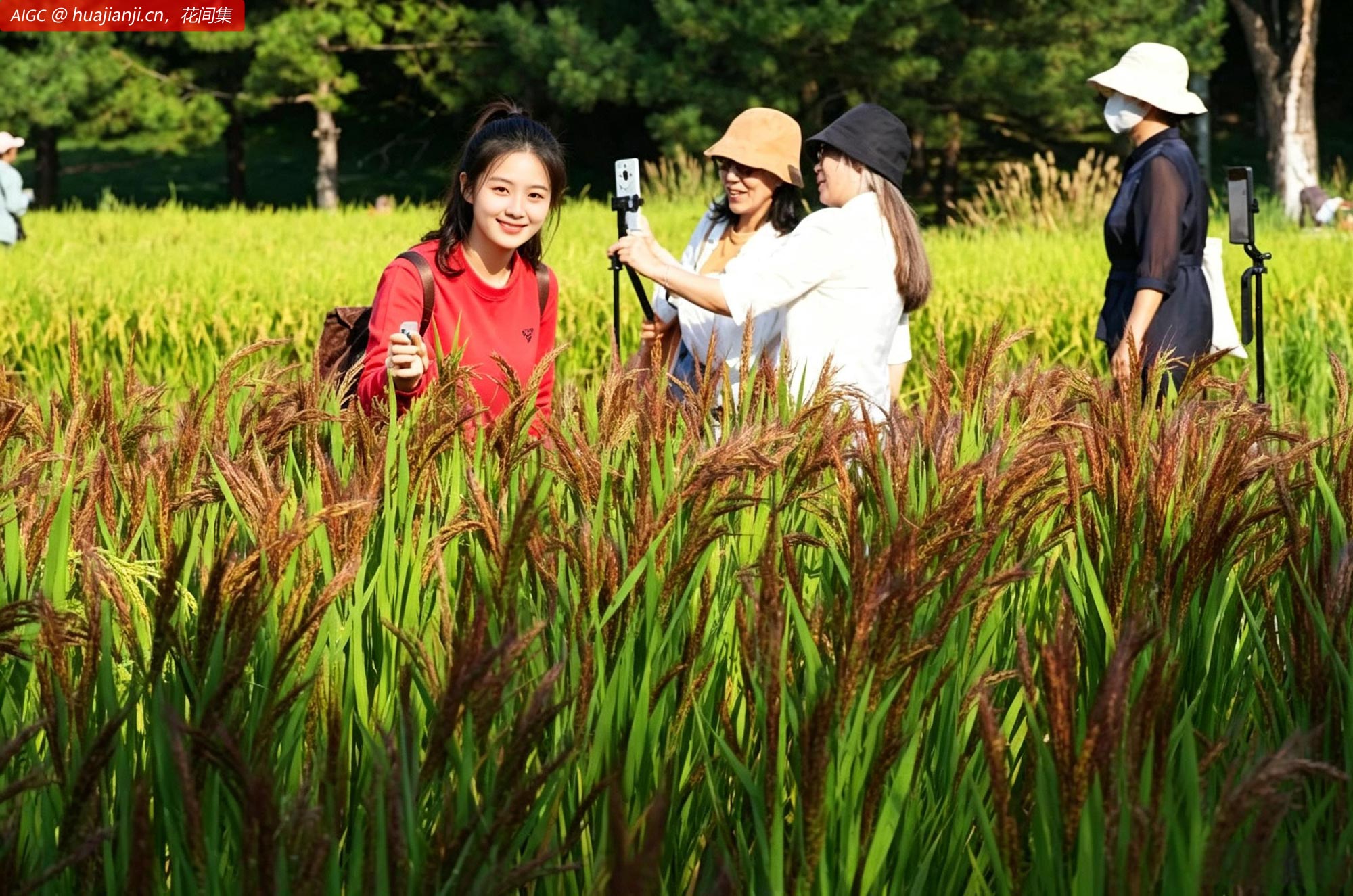 北京北坞公园御田胭脂稻长势正好