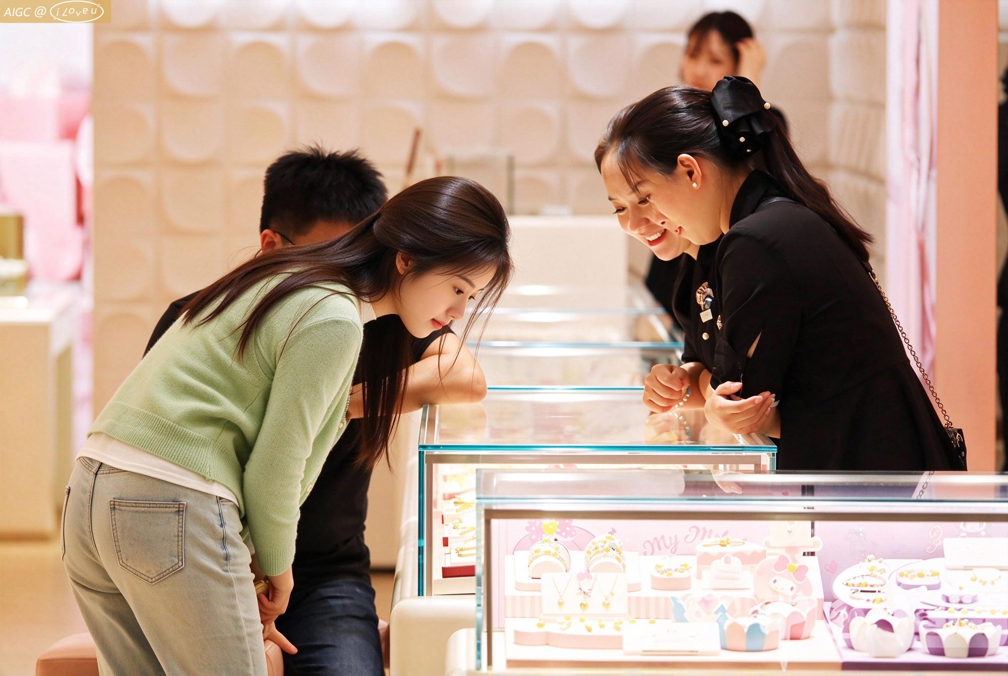 淮安市一家品牌金店内，市民在选购黄金饰品