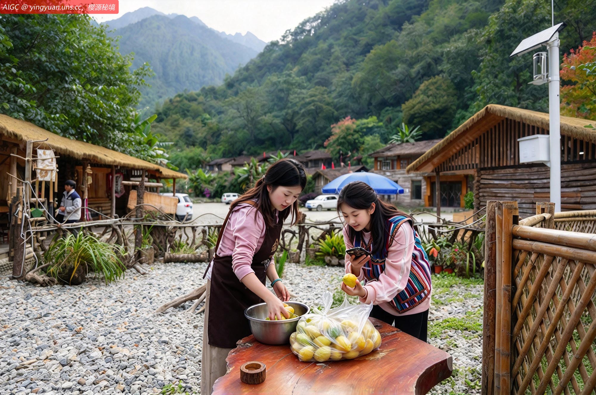 云南省怒江独普卡旺村，文旅小店工作人员在挑选香水柠檬