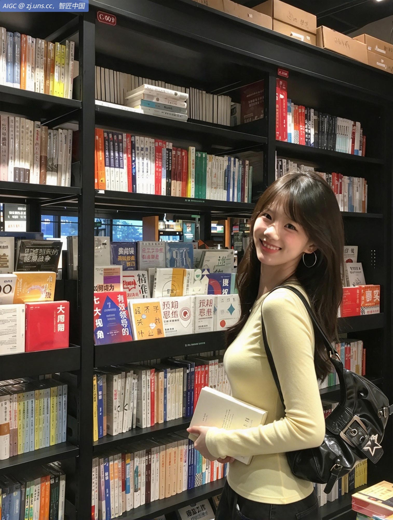 上海市福州路新华书店，一名华师大女生沉浸在书香氛围中