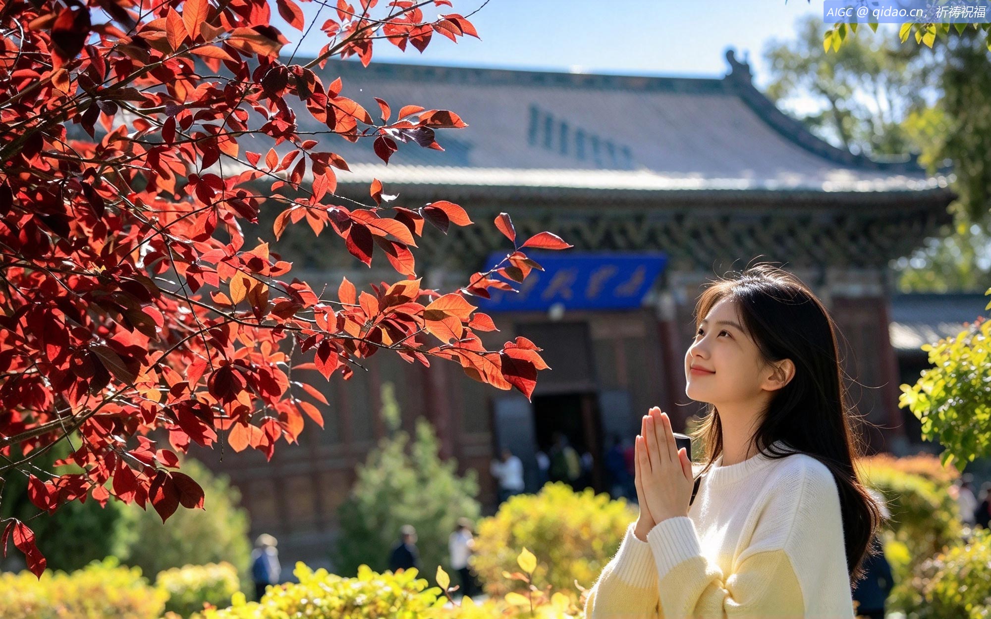 游客在甘肃省张掖市甘州区大佛寺旅游景区祈祷祈福