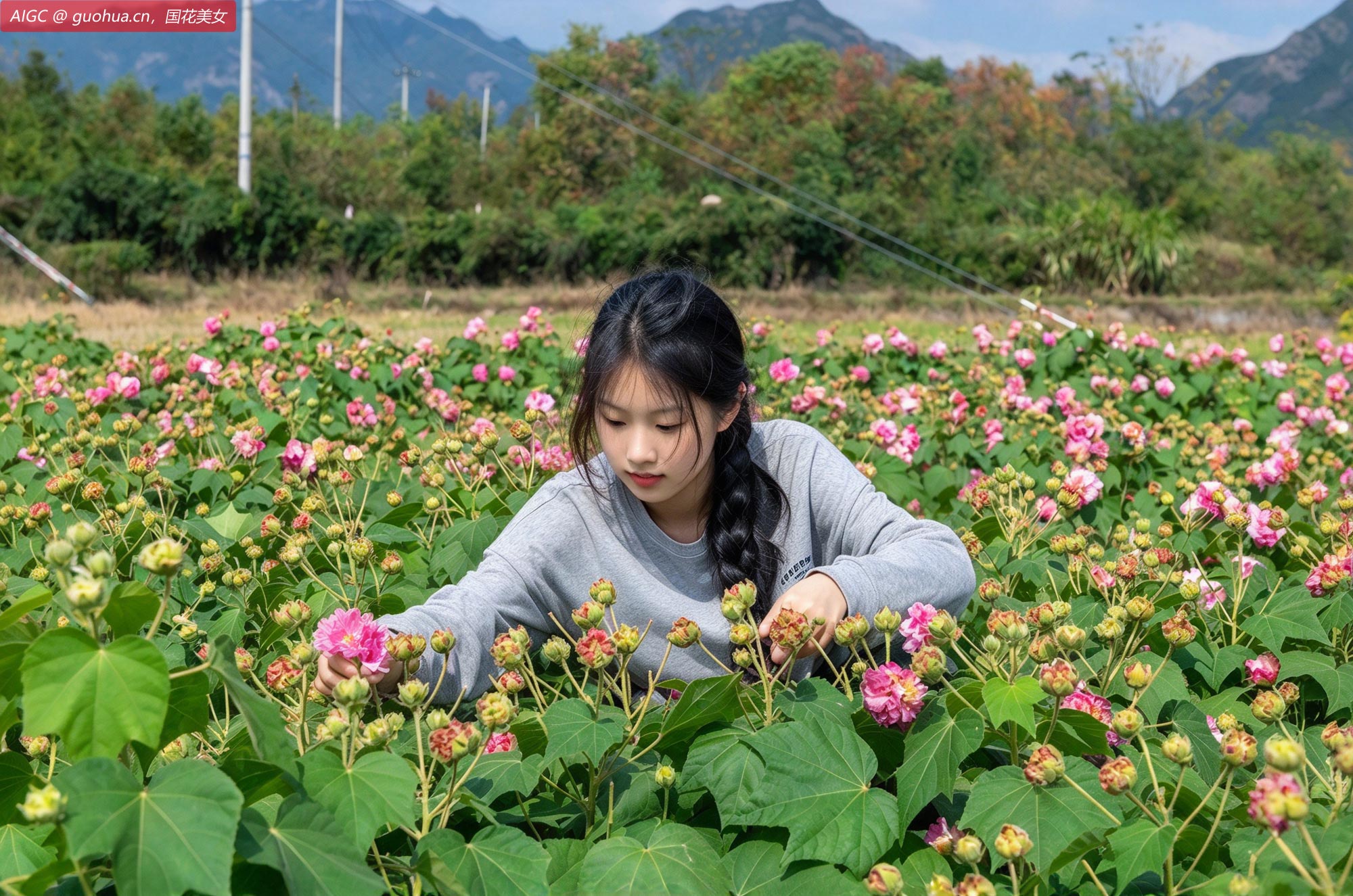 浙江省兰溪市黄店镇，木芙蓉花竞相开放