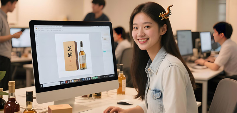林溪正在为客户构思芝醉品牌的简洁便携环保款
