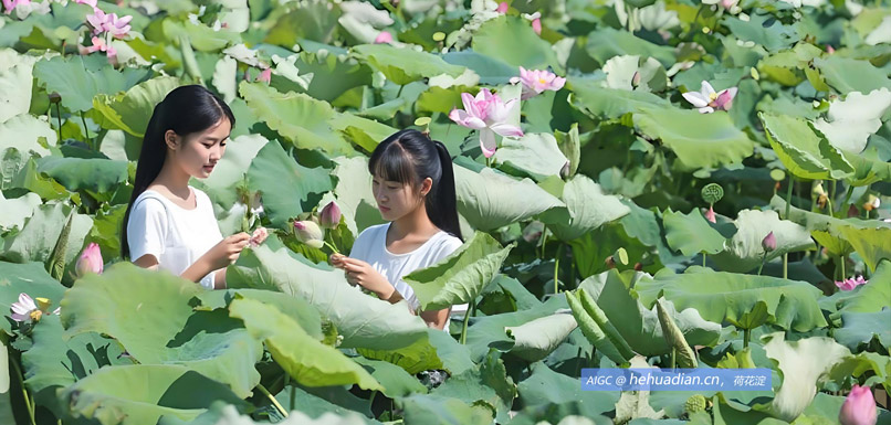 种植户在海宁市“武莲海种”荷花基地采收荷花和莲蓬