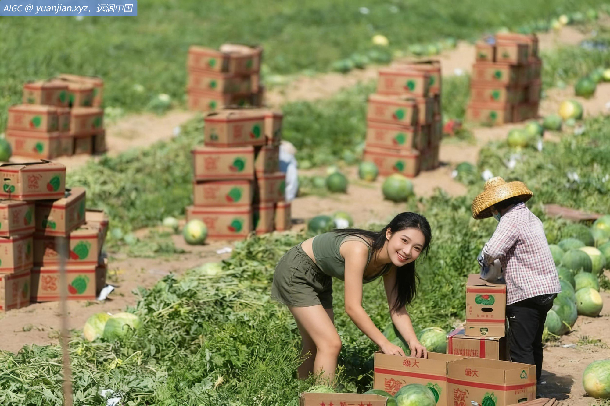 海南省万宁和乐镇的瓜农在海滨滩涂上采收西瓜