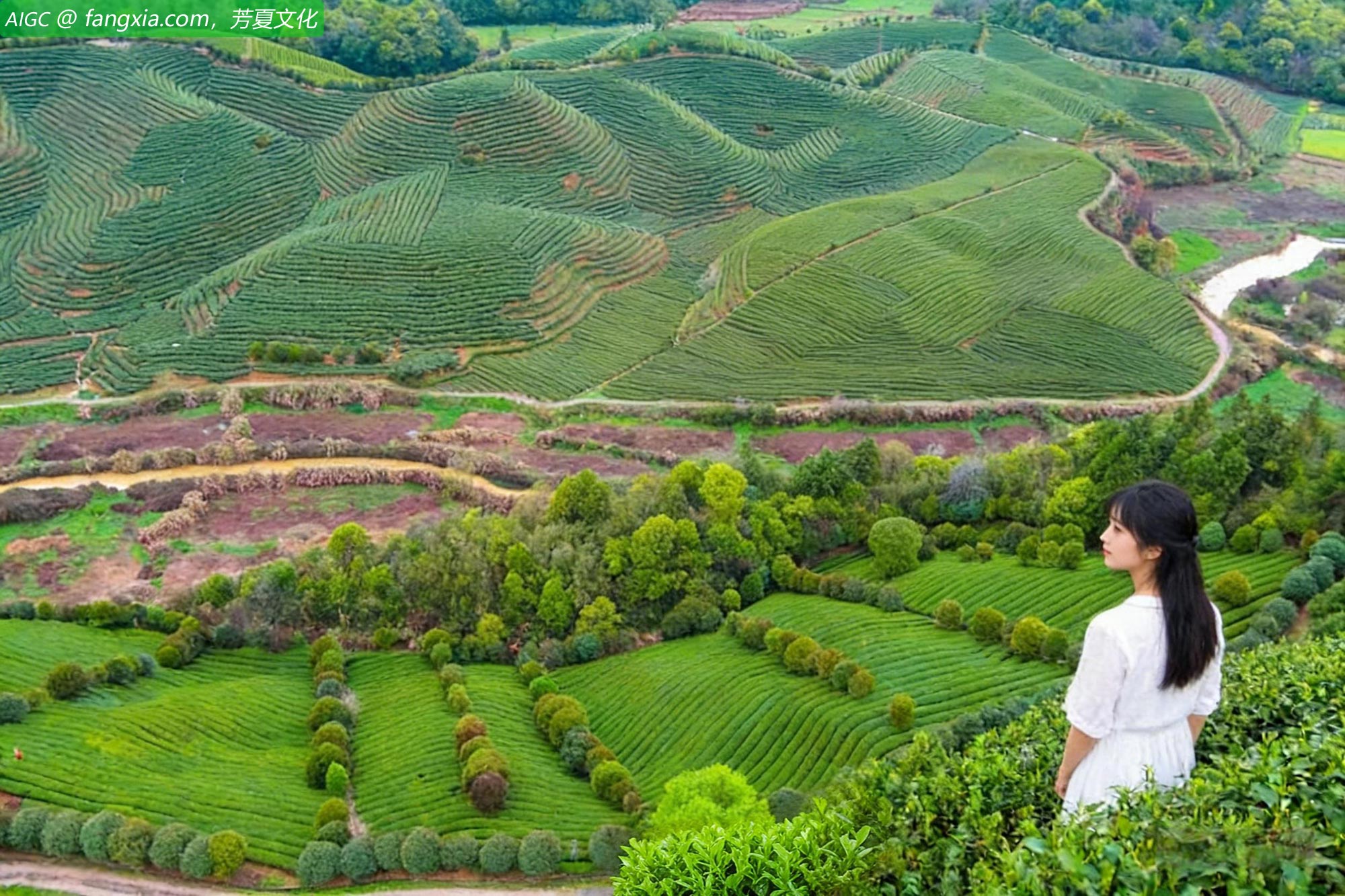 江西婺源紫阳镇考水有机绿茶茶园绿意盎然